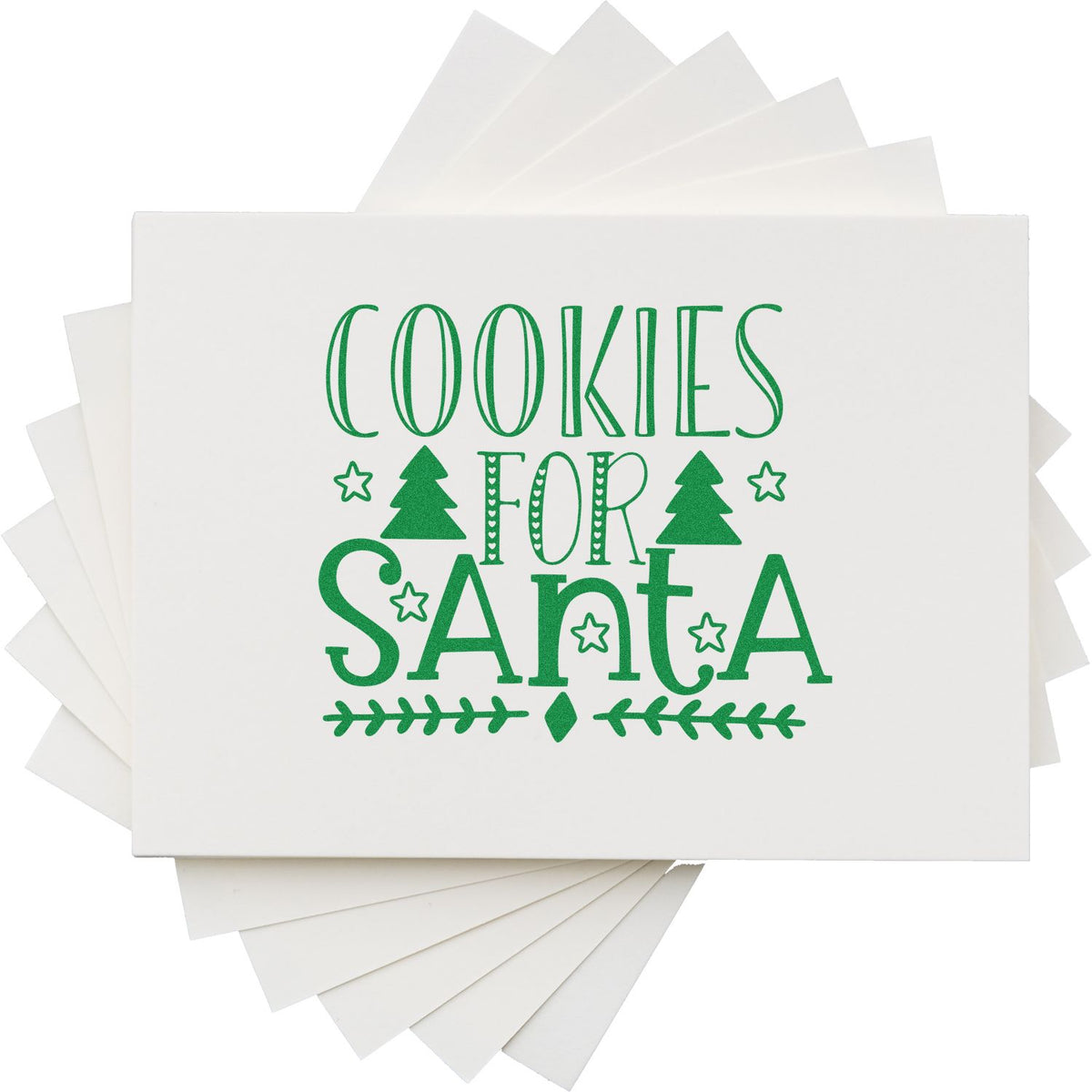 Cookies For Santa Trees rubber stamp shown in green ink, stamped for projects such as two part album page.