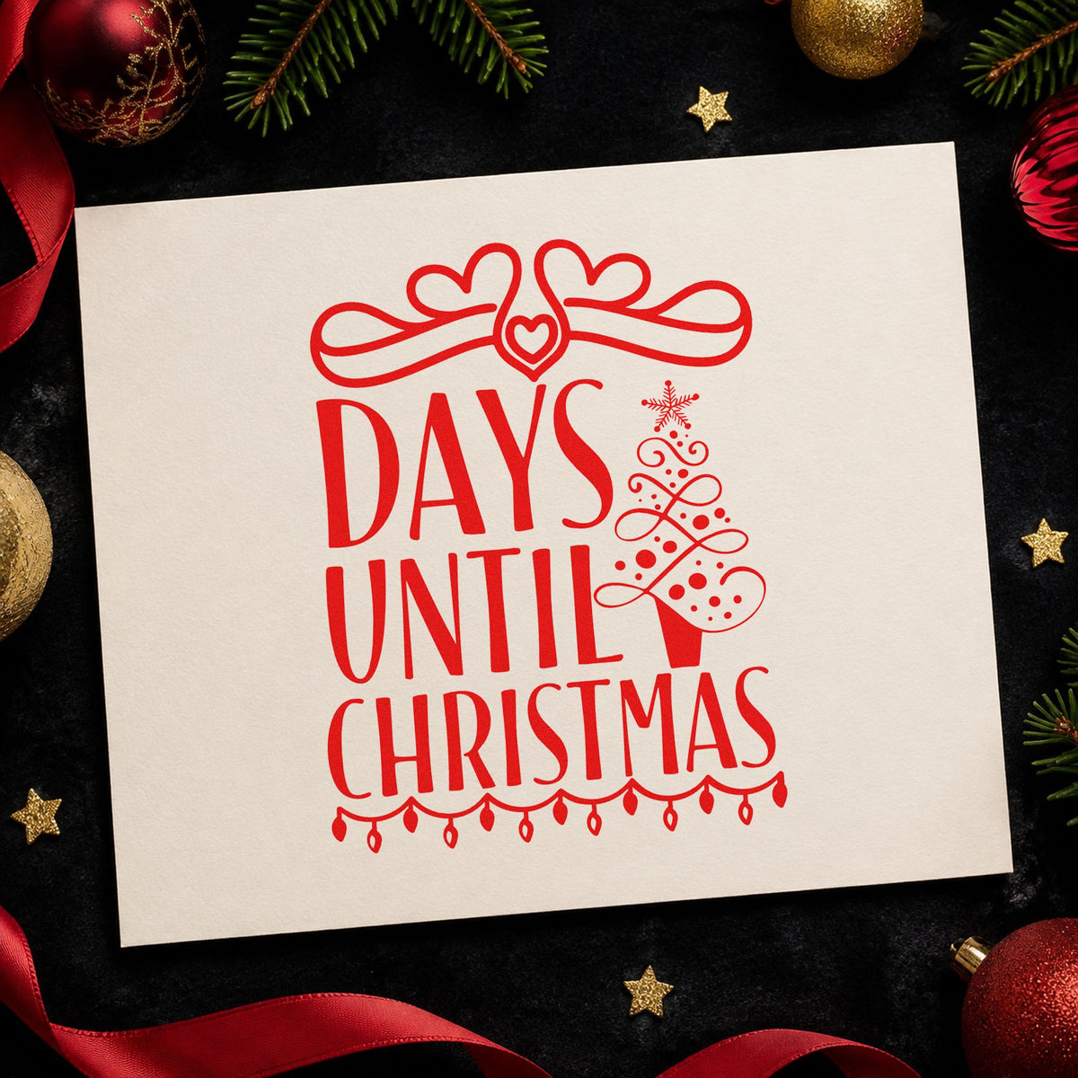 Days Until Christmas Bow craft stamp in red ink on cardstock, an easy option for banner strip printing.