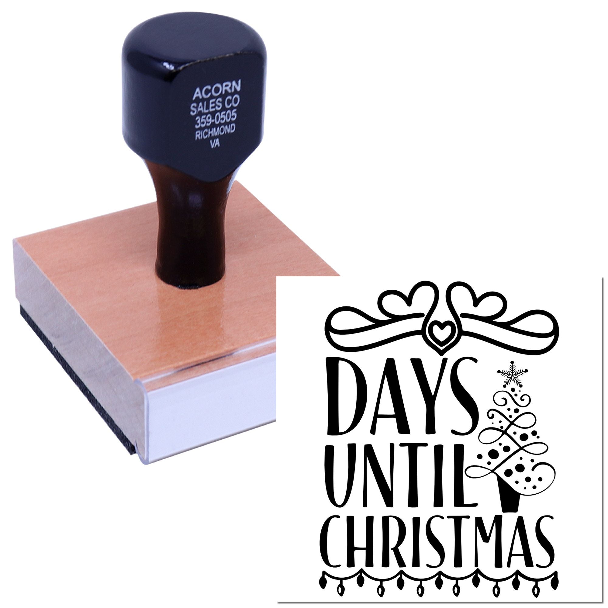 Custom rubber stamp with Days Until Christmas holiday countdown design for Christmas crafts, cards, and seasonal planning.