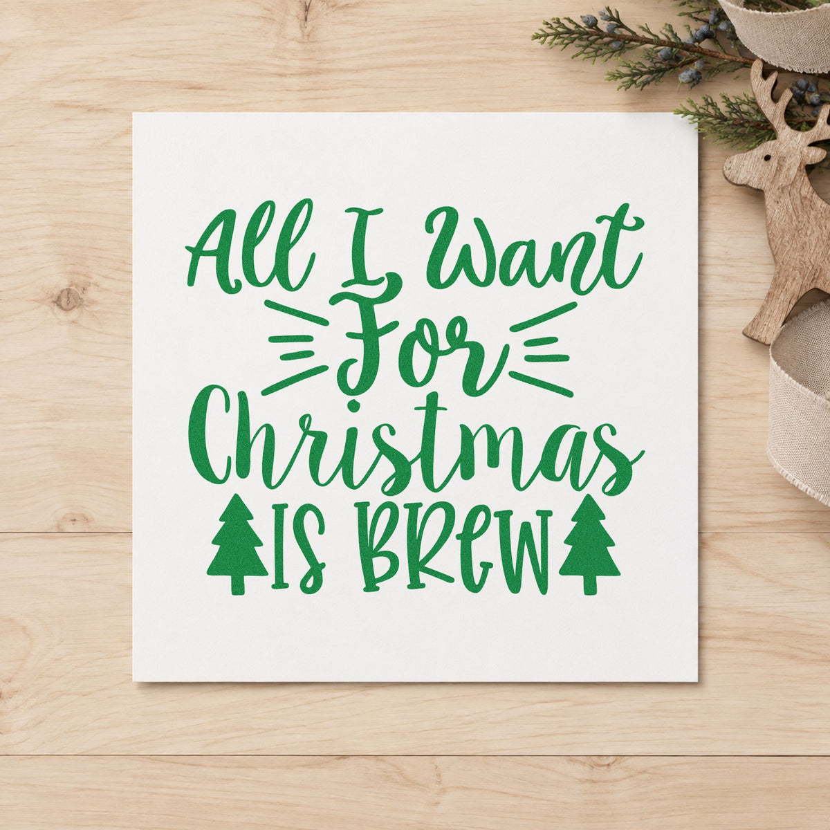 All I Want Is Brew craft stamp imprinted in green ink on paper, a design suited to framed kegerator wall.