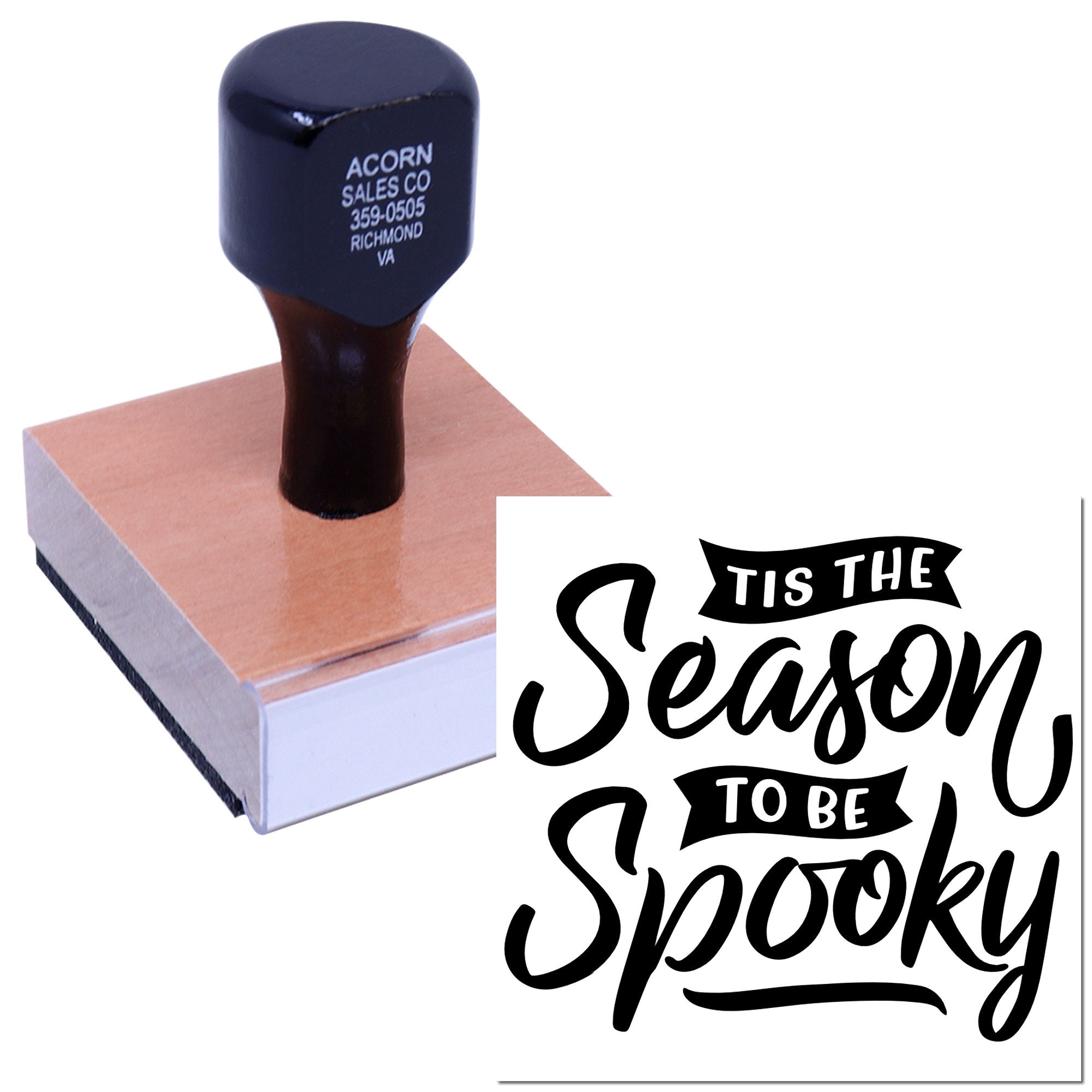 Custom Halloween rubber stamp with Tis the Season to be Spooky design for festive cards, crafts, and packaging.