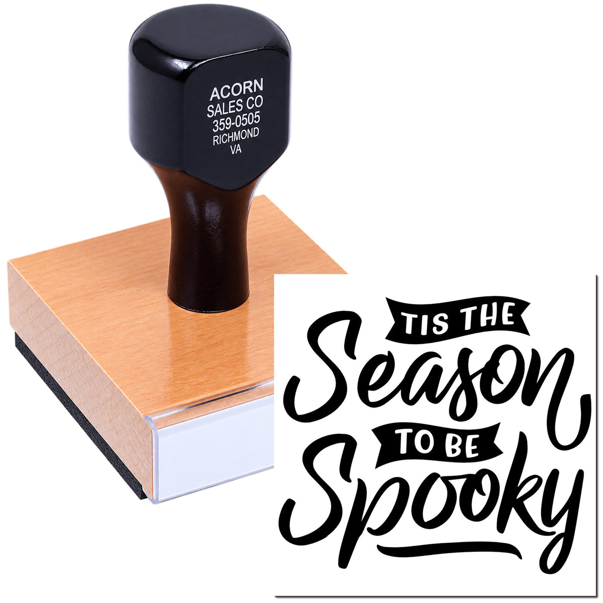 Custom Halloween rubber stamp with Tis the Season to be Spooky design for festive cards, crafts, and packaging.