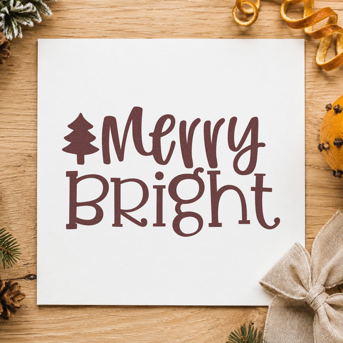 Slim Pre-Inked Merry Bright Christmas Tree Stamp in use 4