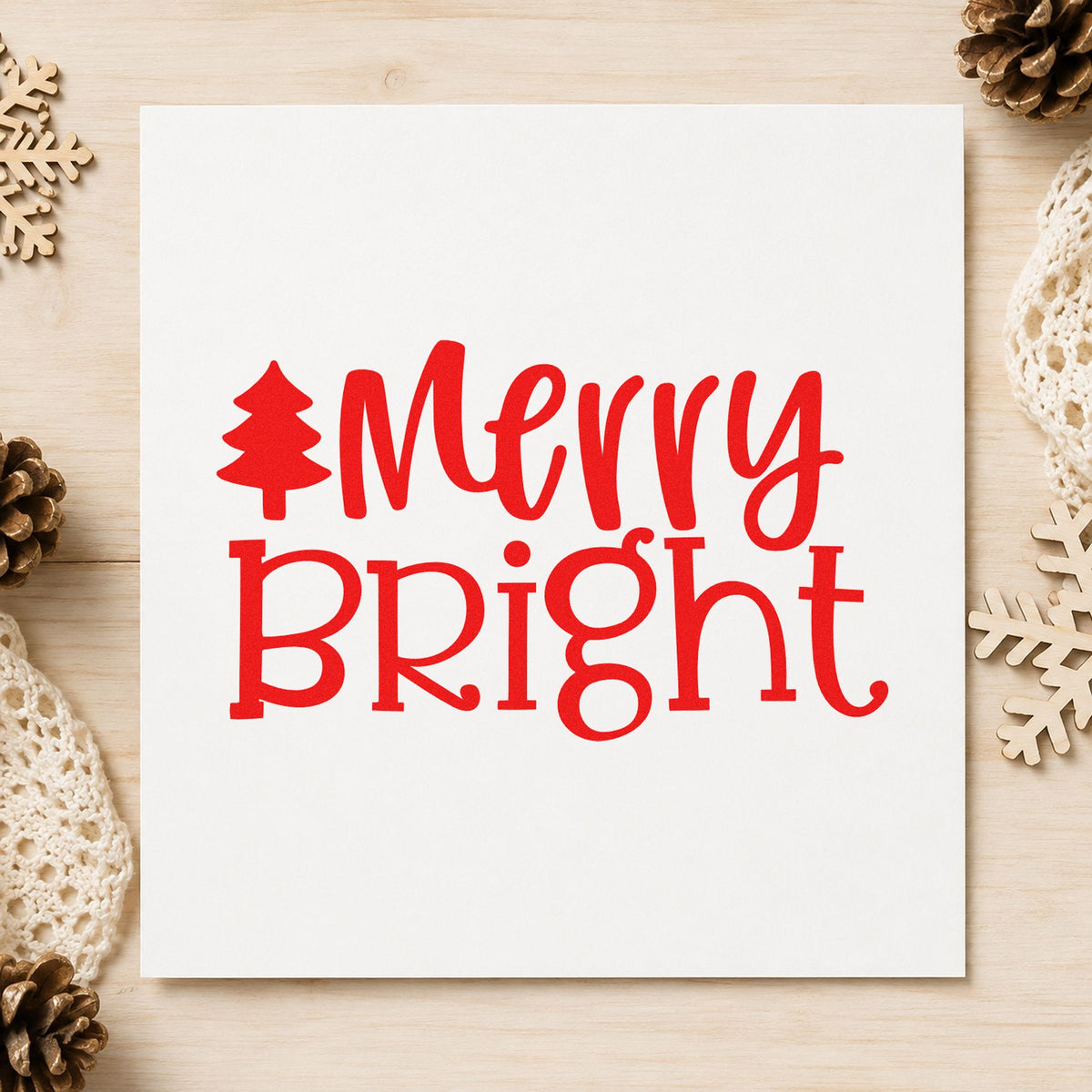 Merry Bright Christmas Tree Rubber Stamp – Duo Hand in use 5
