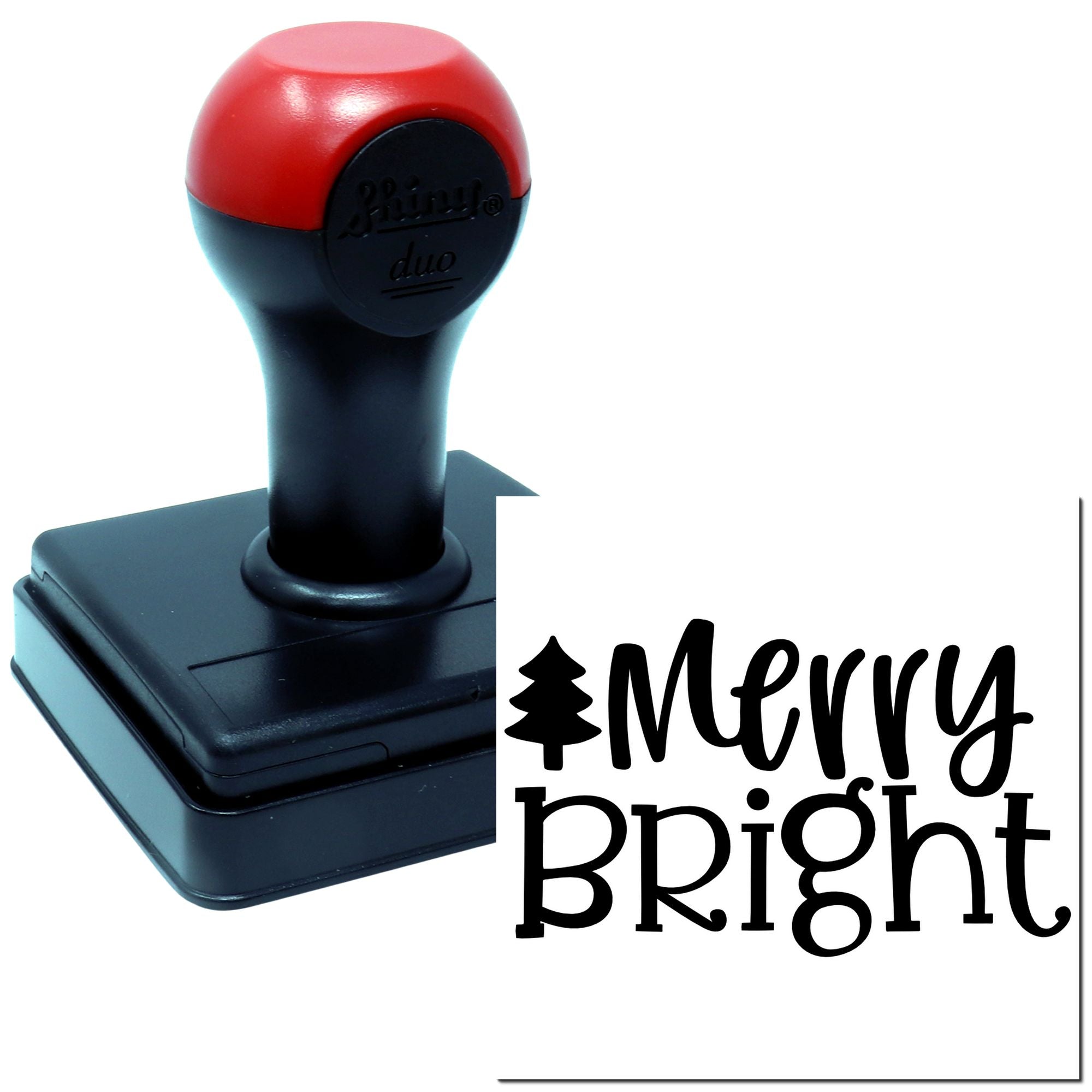 Self-inking Christmas rubber stamp with Merry Bright design for holiday cards, crafts, and festive gift wrapping.