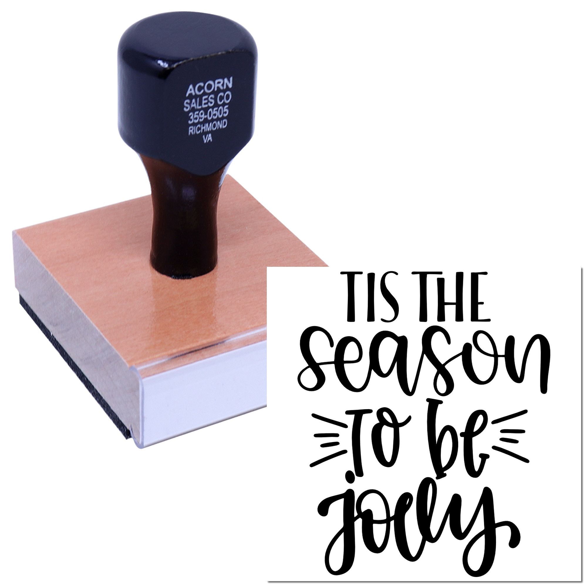 Holiday rubber stamp with Tis the season to be jolly design for festive Christmas cards and crafting.