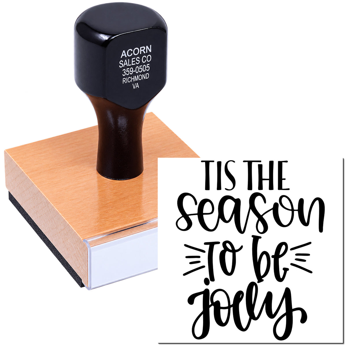 Holiday rubber stamp with Tis the season to be jolly design for festive Christmas cards and crafting.