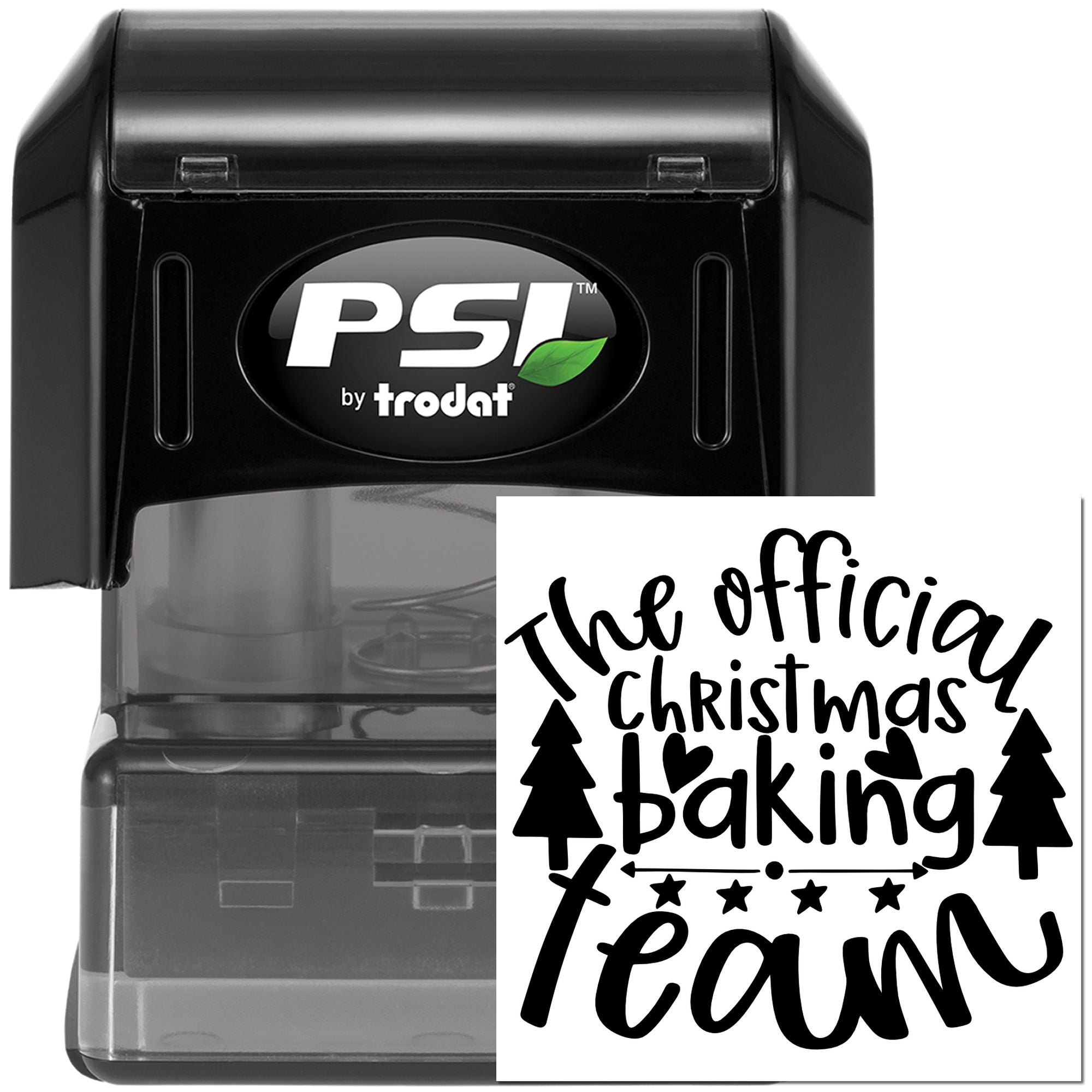 PSI by Trodat self-inking rubber stamp with custom The Officiary Christmas Baking Team holiday office design