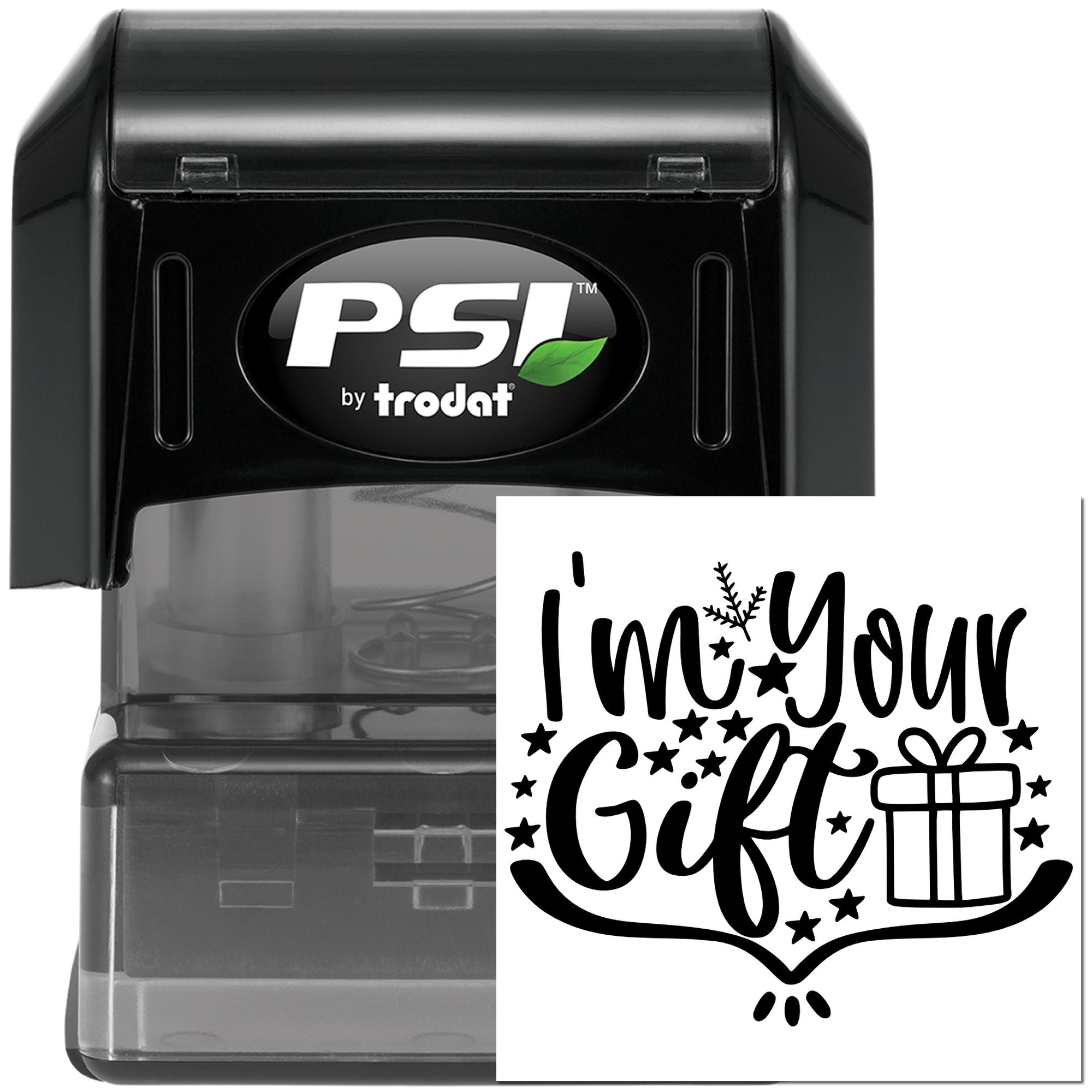 Self-inking rubber stamp with Im Your Gift Christmas design, ideal for festive cards, tags, and gift packaging.