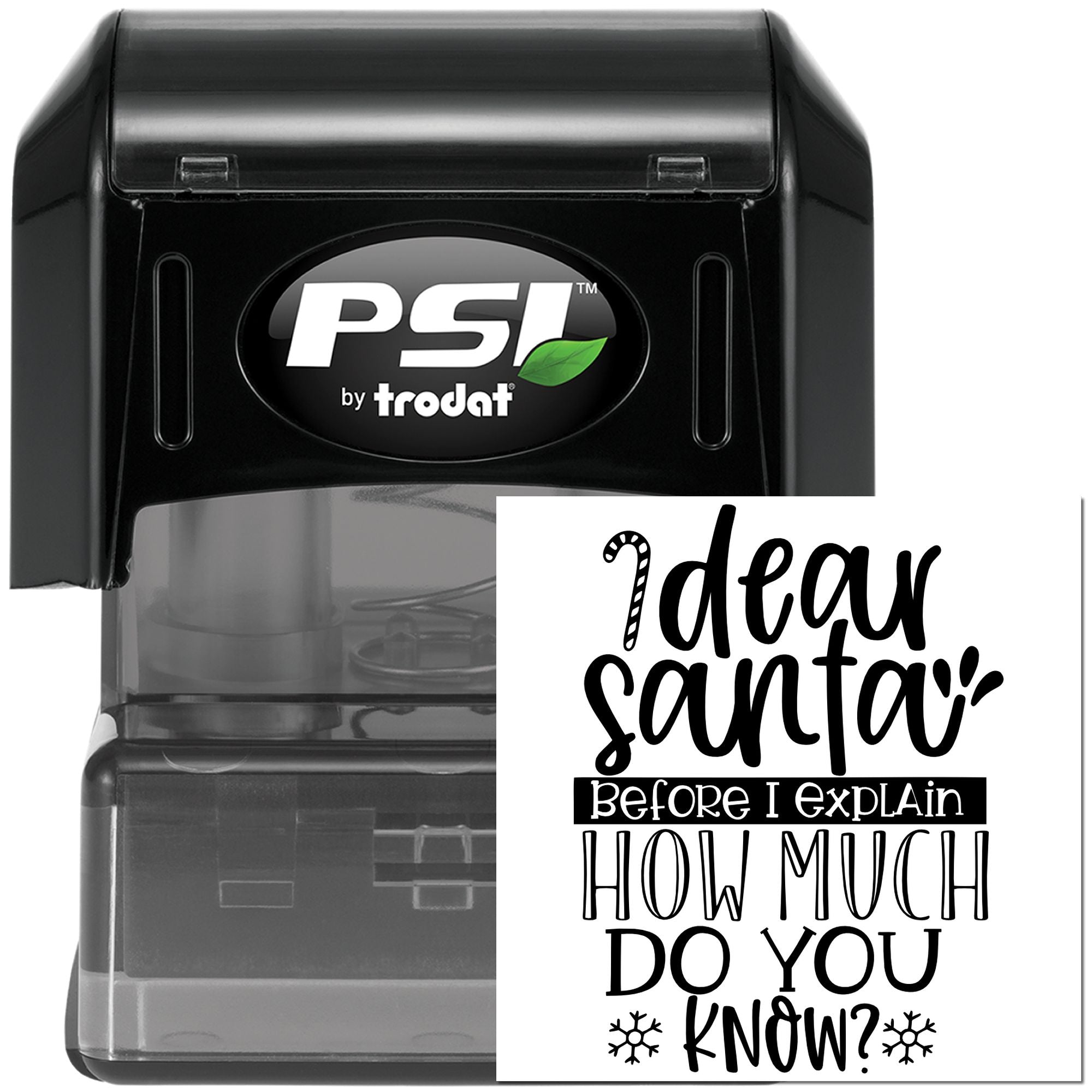 PSI by Trodat self-inking rubber stamp with custom Dear Santa holiday message for personalized cards and crafts.