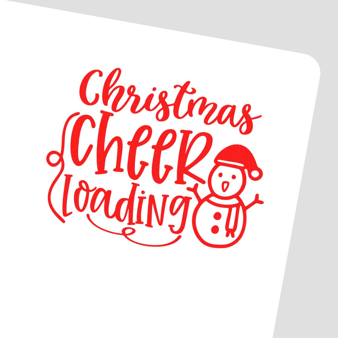 Christmas Cheer Loading Snowman rubber stamp shown in red ink, stamped for projects such as build day album page.