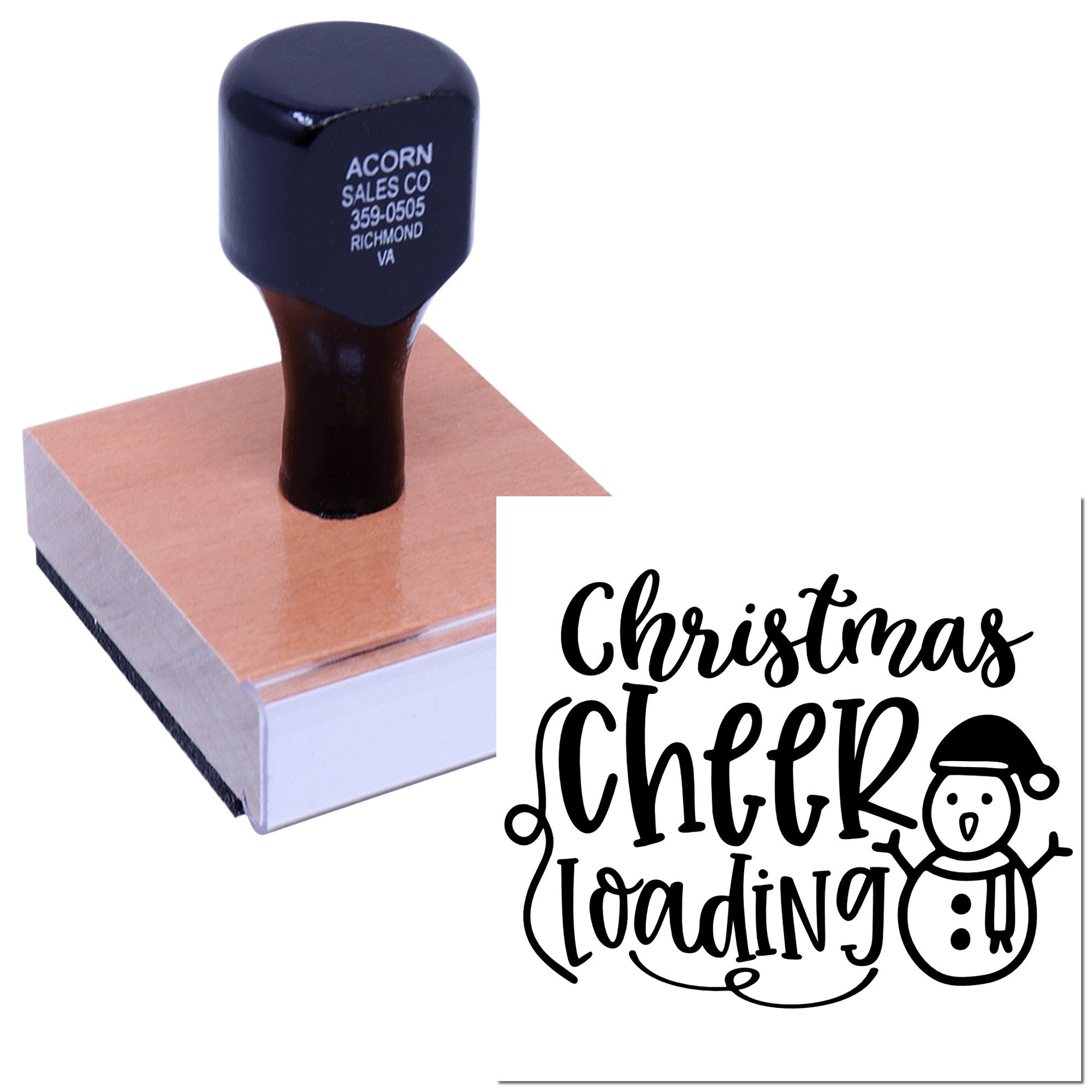 Christmas Cheer Loading rubber stamp for holiday cards, crafts, and seasonal packaging.