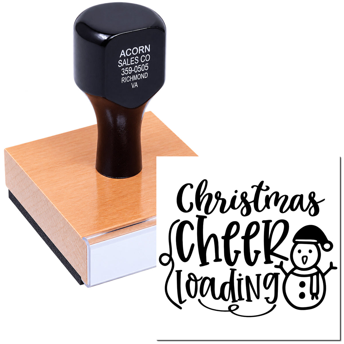 Christmas Cheer Loading rubber stamp for holiday cards, crafts, and seasonal packaging.