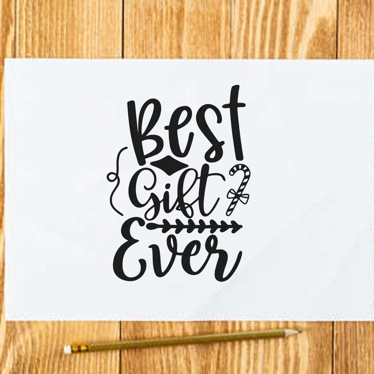 Best Gift Ever rubber stamp design on white paper for holiday and handmade gift packaging