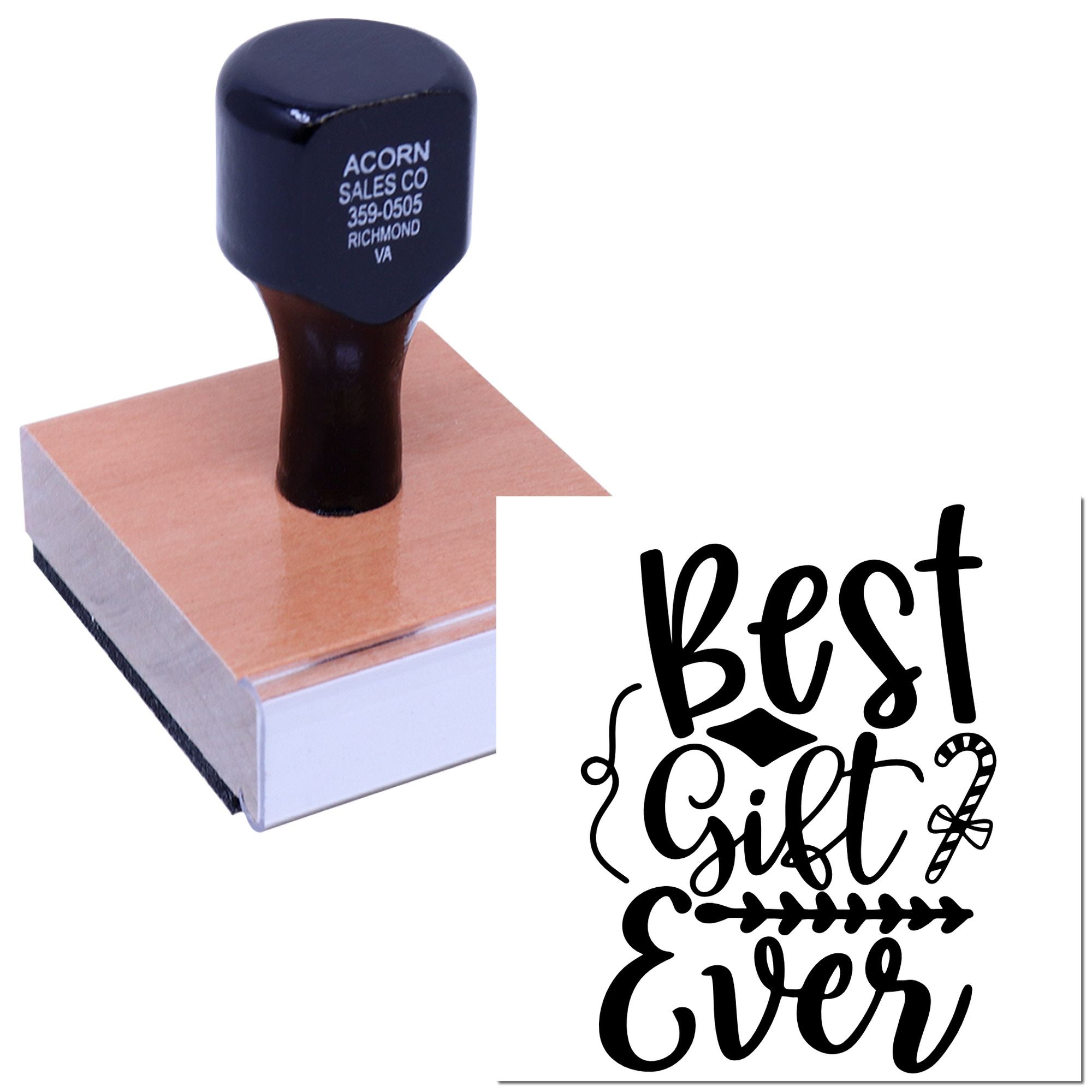 Custom rubber stamp with Best Gift Ever design for personalized gift packaging, crafts, and handmade product branding.