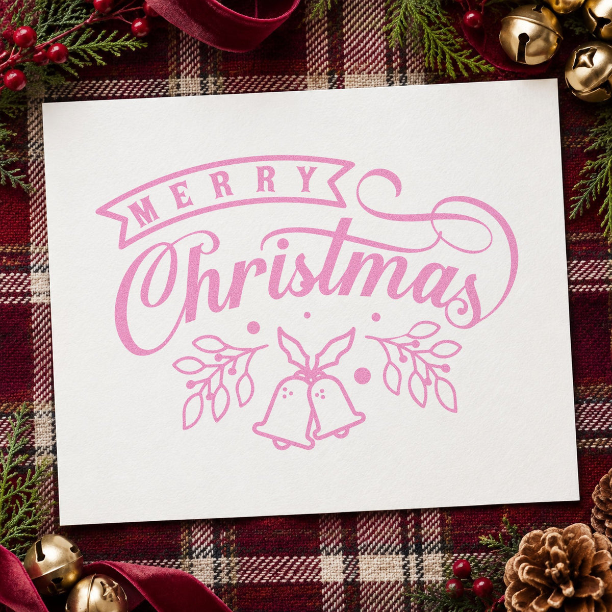 Merry Christmas Bells And Leaves Self-Inking Stamp in use 10