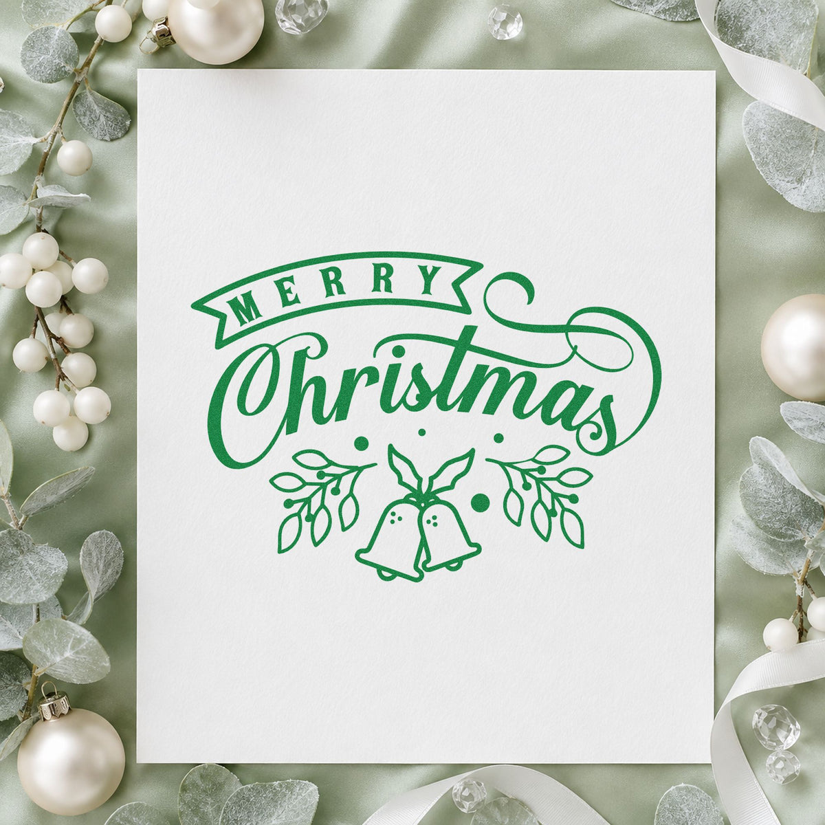 Merry Christmas Bells And Leaves Self-Inking Stamp in use 3