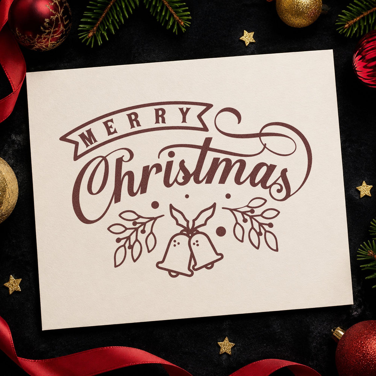 Merry Christmas Bells And Leaves Self-Inking Stamp in use 4