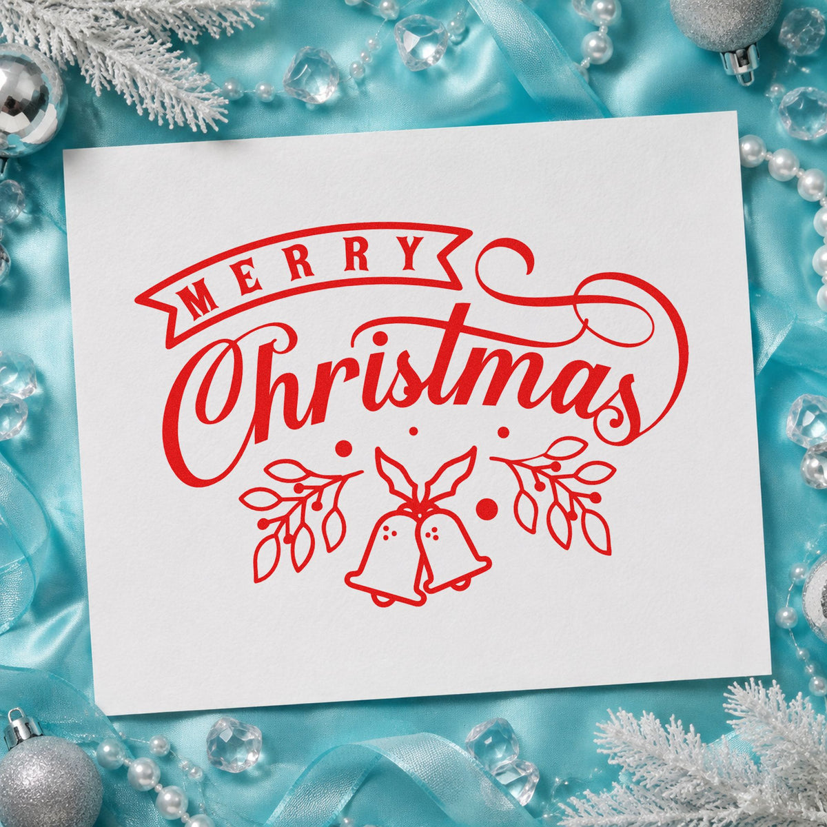Merry Christmas Bells And Leaves Self-Inking Stamp in use 5