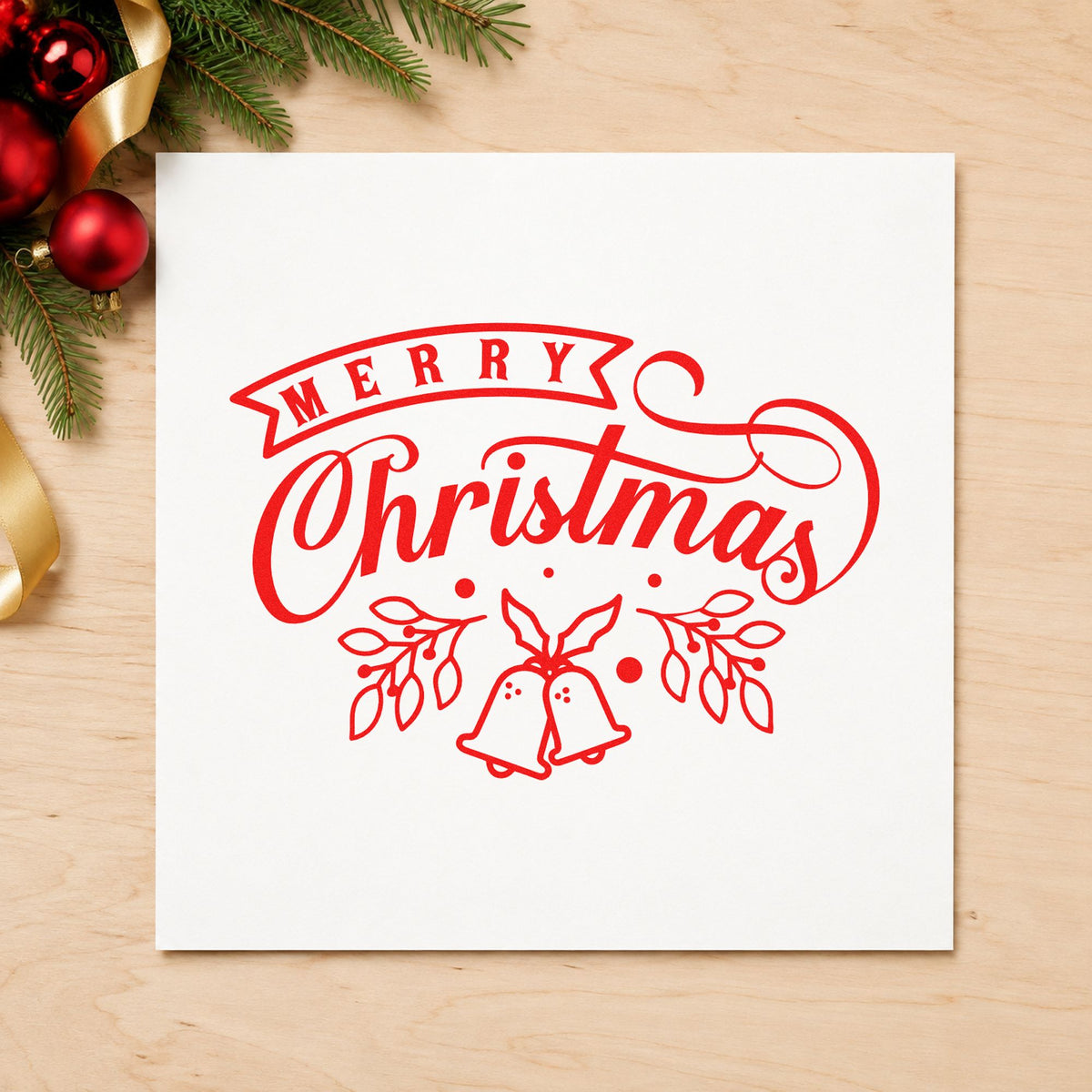 Merry Christmas Bells And Leaves Self-Inking Stamp in use 7