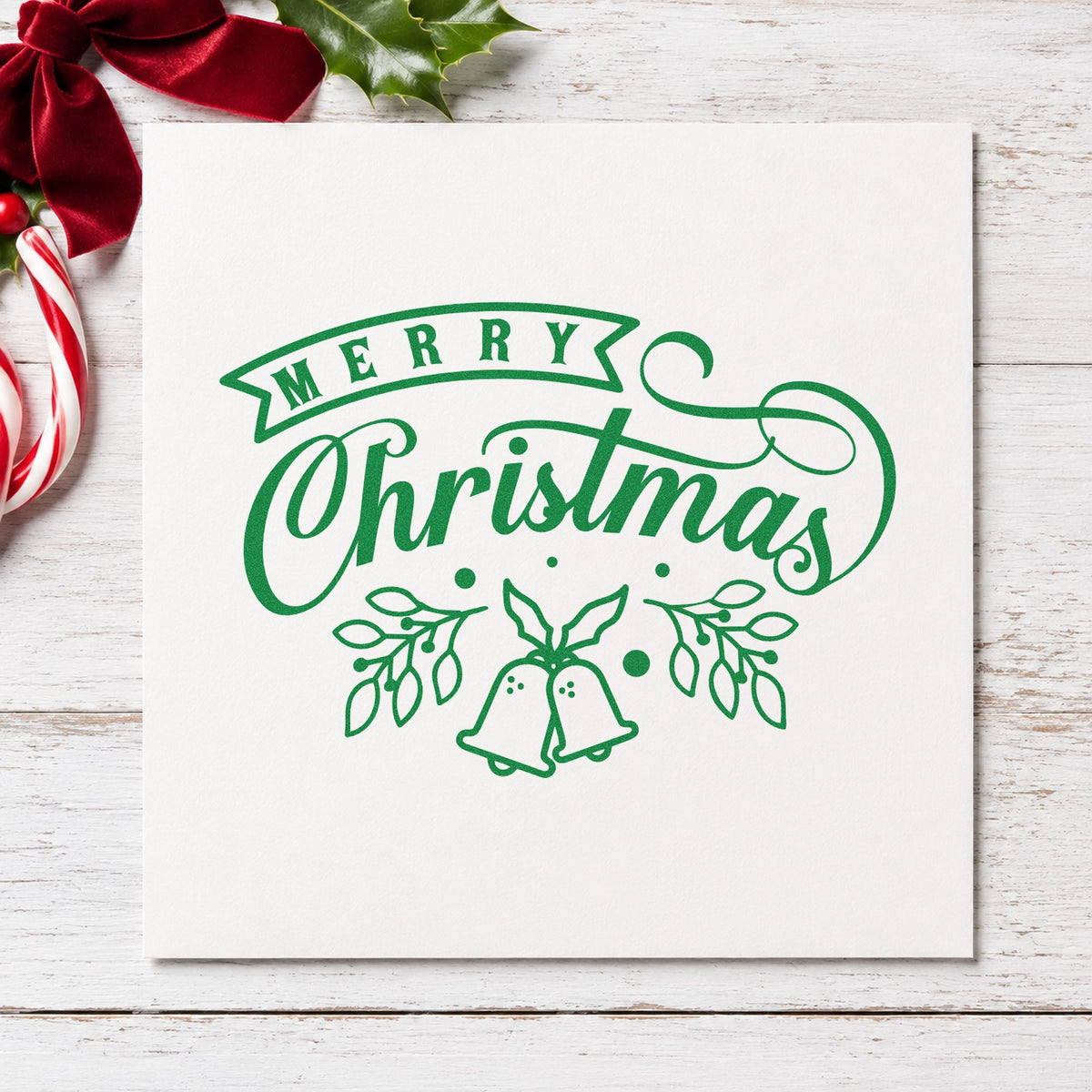Merry Christmas Bells And Leaves Self-Inking Stamp in use 8