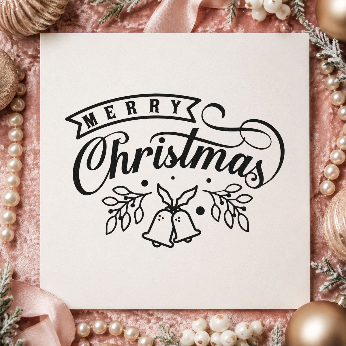 Merry Christmas Bells And Leaves Self-Inking Stamp in use 9