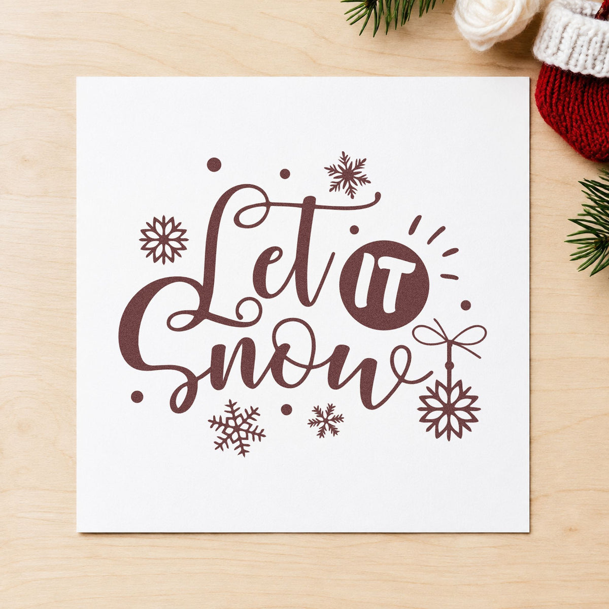 Let It Snow Ornaments rubber stamp printed in brown ink, ready for vertical layout sheet and similar paper crafts.