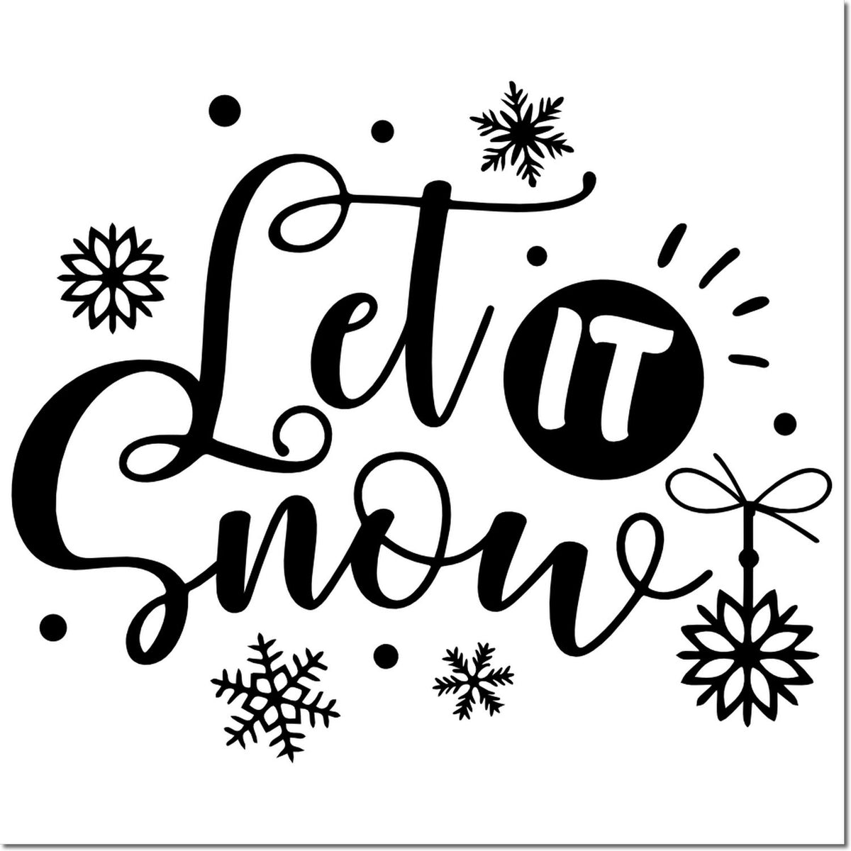 Let It Snow winter holiday rubber stamp design with snowflakes for seasonal crafts