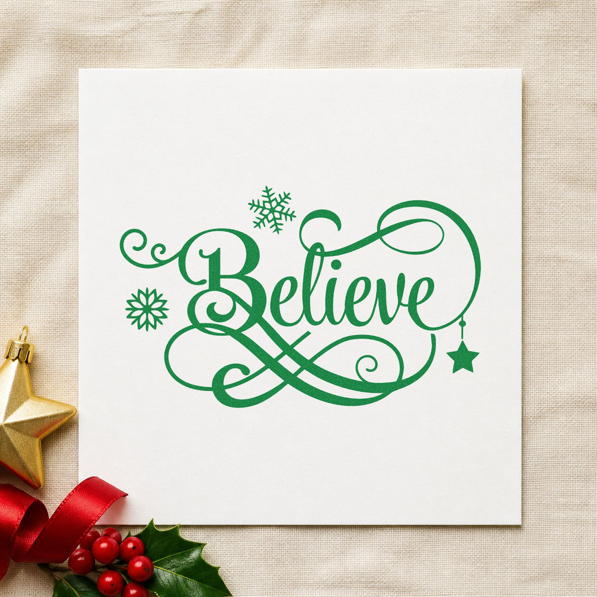 Believe Snowflakes Hanging Star Compact Pre-Inked Stamp – Slim in use 3