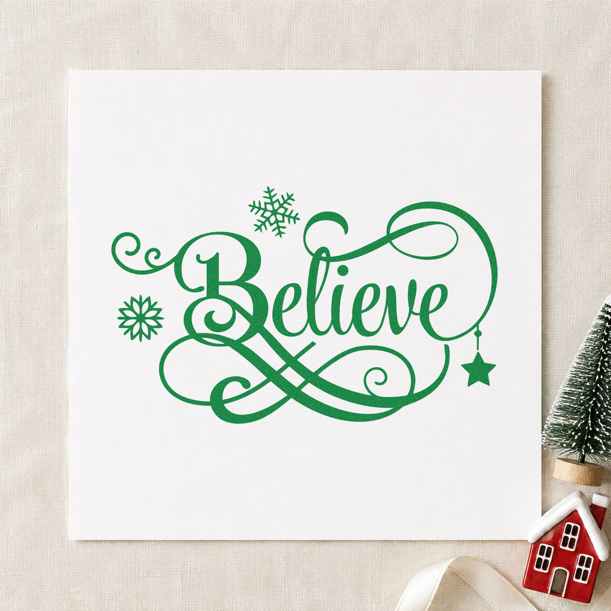 Believe Snowflakes Hanging Star Rubber Stamp – Duo Hand in use 8