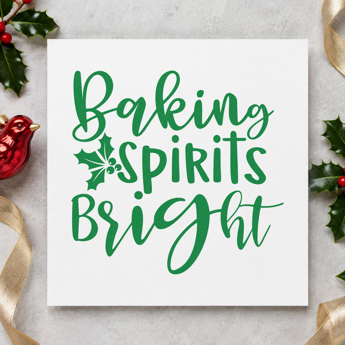 Baking Spirits Bright Holly Lettering Slim Pre-Inked Stamp in use 6