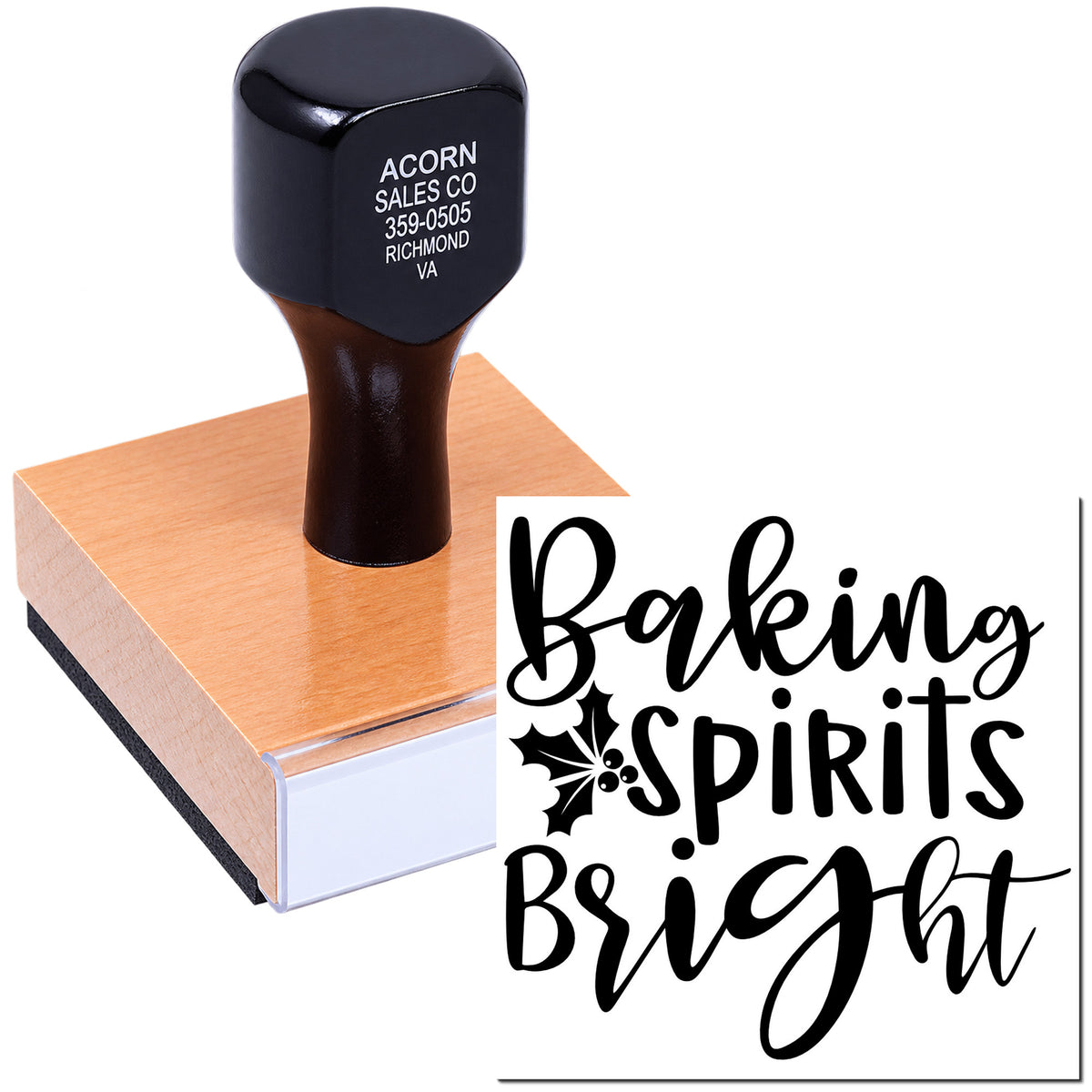 Custom rubber stamp featuring Baking Spirits Bright logo for bakery branding, packaging, and product labels.