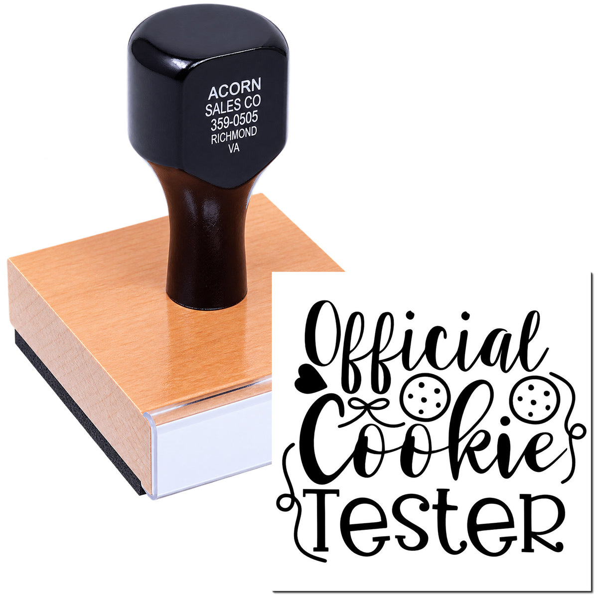 Custom rubber stamp reading Official Cookies Tester for bakery packaging, cookie gifts, and fun food-themed labeling.