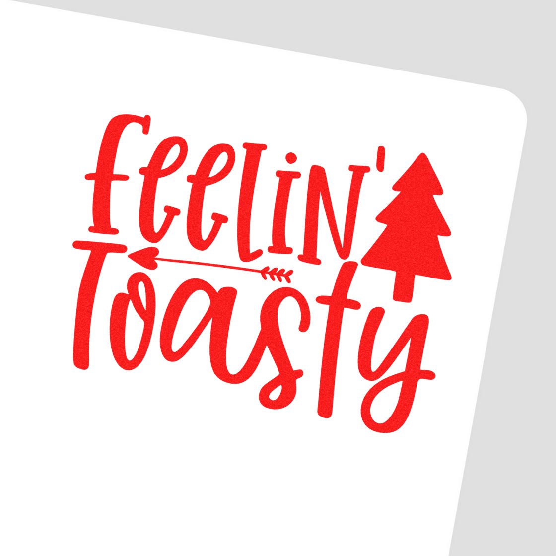 Feelin' Toasty Christmas rubber stamp design with tree graphic, perfect for holiday cards, crafts, and seasonal stamping.