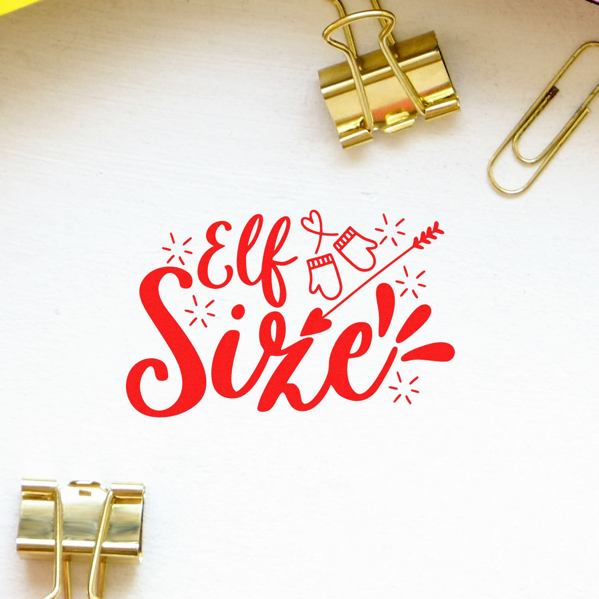 Red Elf Size! rubber stamp design for Christmas crafts, gift tags, and holiday card making.