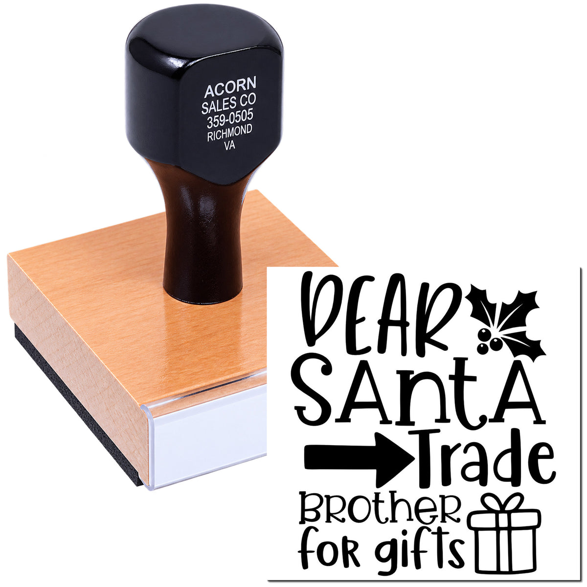 Custom Christmas rubber stamp with Dear Santa, trade brother for gifts design for holiday crafts