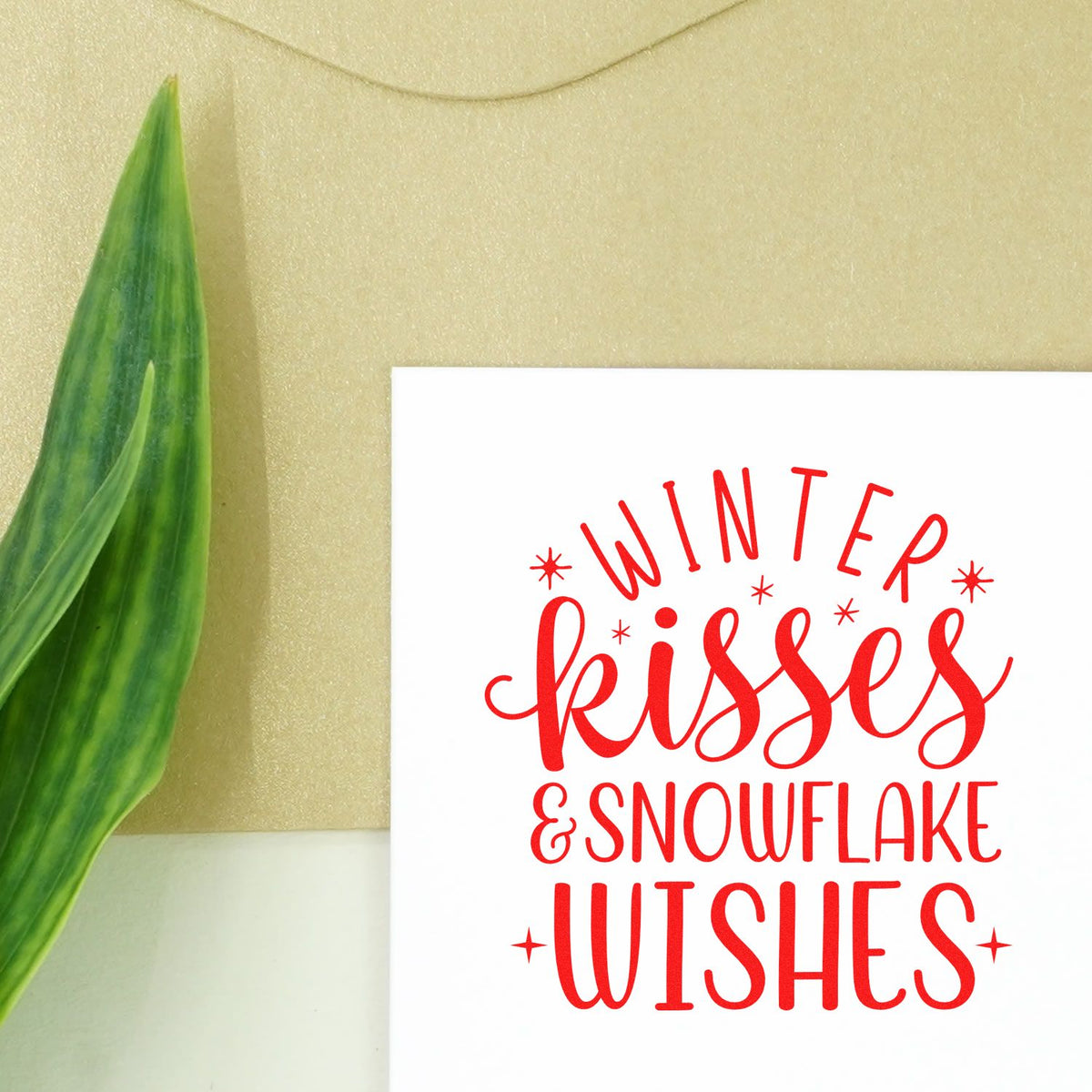 Winter Kisses & Snowflake Wishes rubber stamp design for holiday cards, scrapbooking, and winter craft projects.
