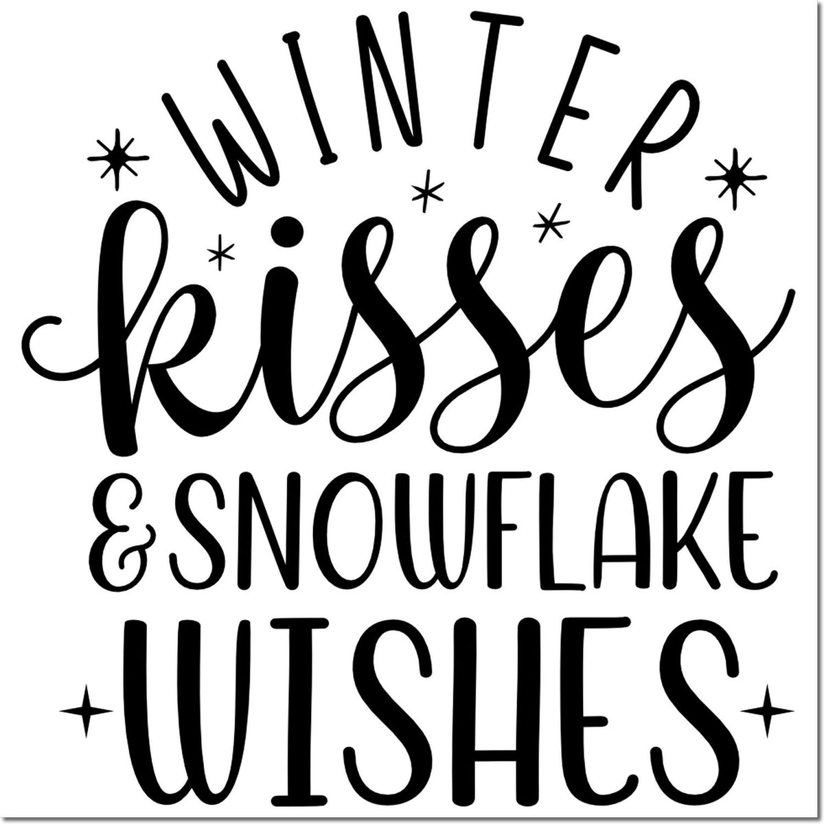 Winter Kisses and Snowflake Wishes decorative rubber stamp design for holiday cards, scrapbooking, and winter crafts.