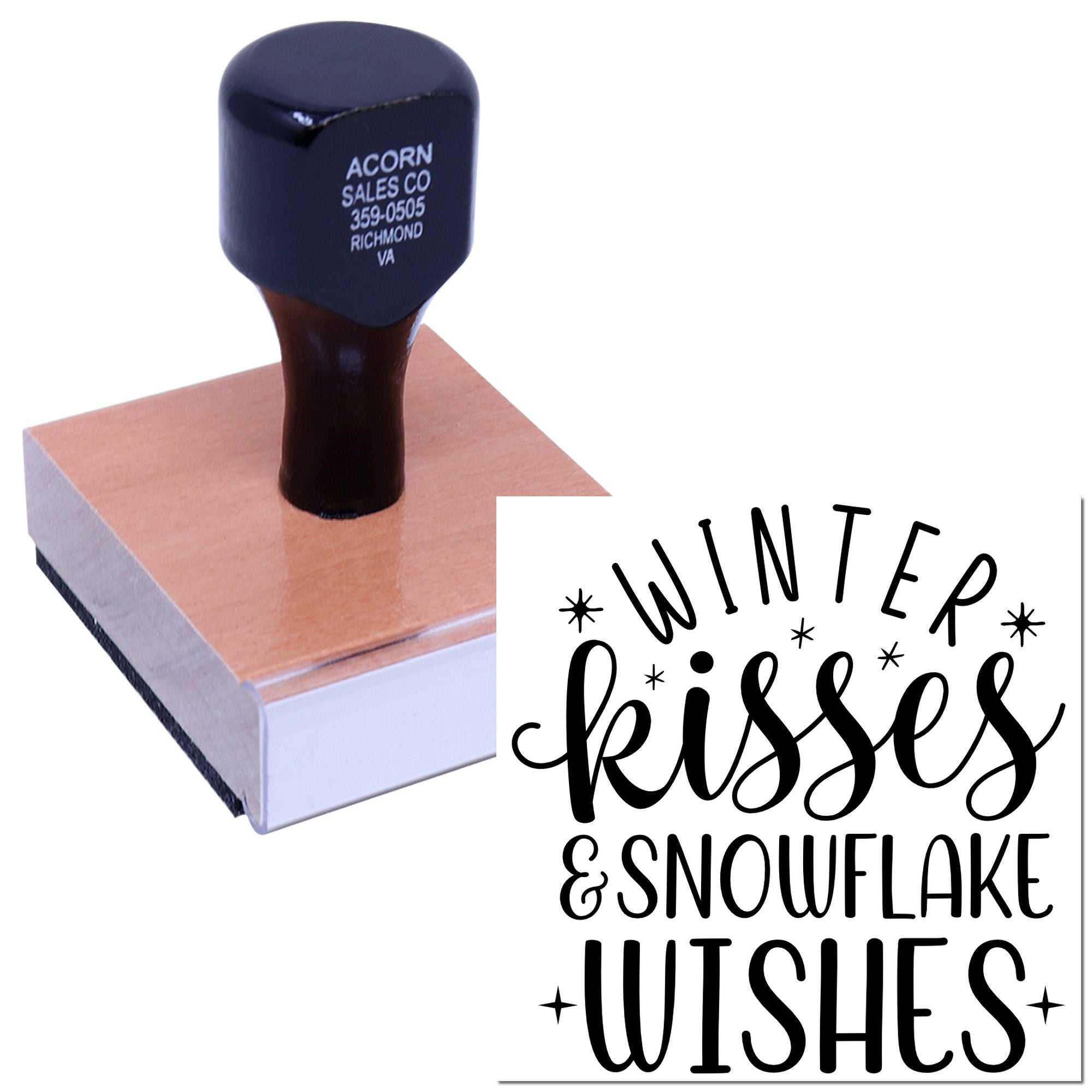 Winter kisses and snowflake wishes rubber stamp for holiday cards, winter crafting, and seasonal DIY paper projects.