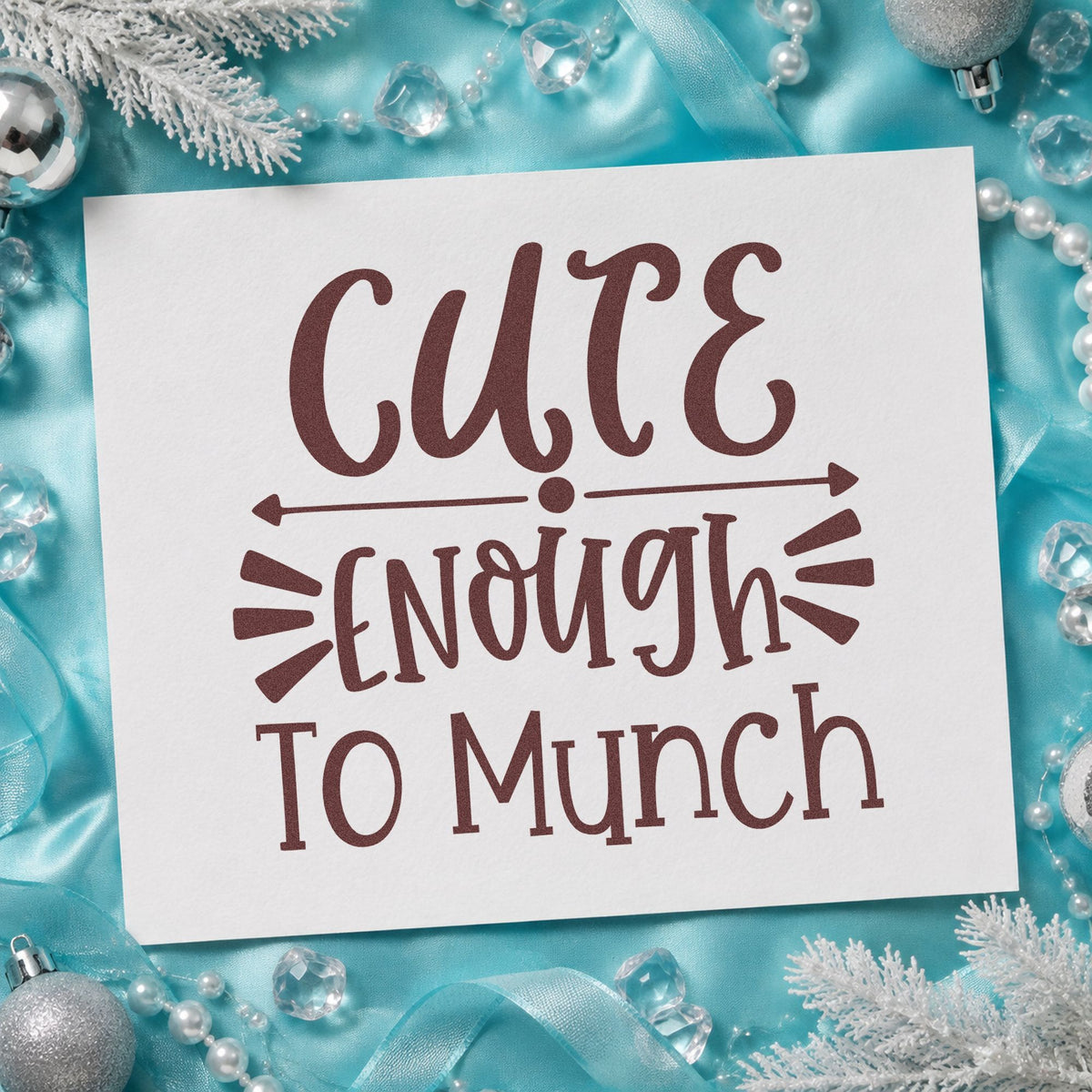 Cute Enough To Munch rubber stamp printed in brown ink, ready for feeding log sheet and similar paper crafts.