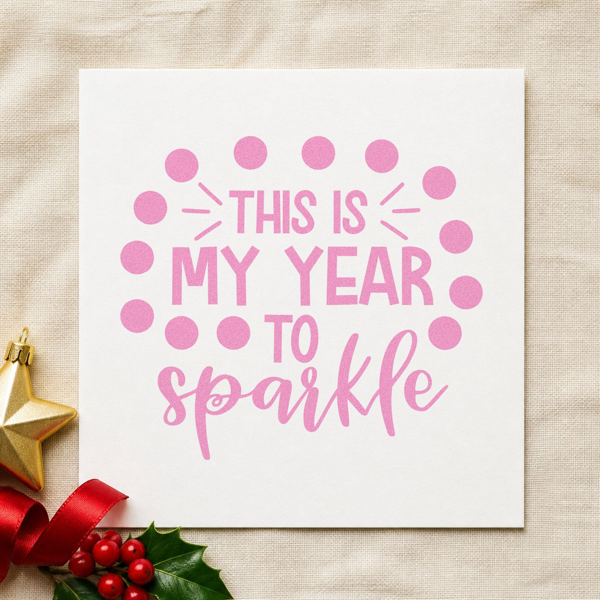 My Year To Sparkle Dots craft stamp in purple ink on cardstock, an easy option for year ahead album.