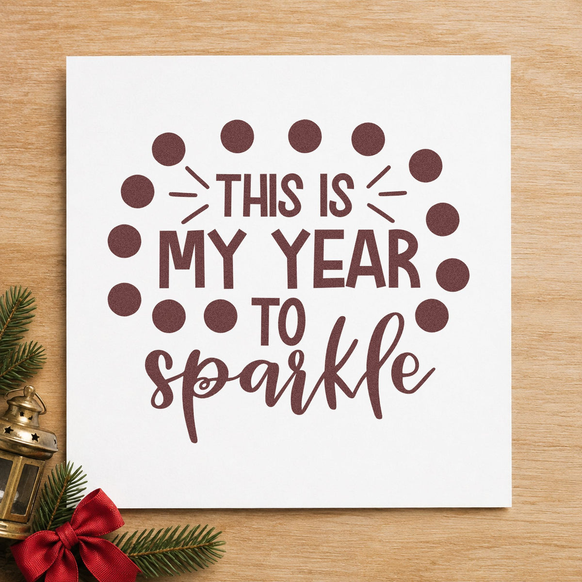 My Year To Sparkle Dots rubber stamp printed in brown ink, ready for intention list sheet and similar paper crafts.