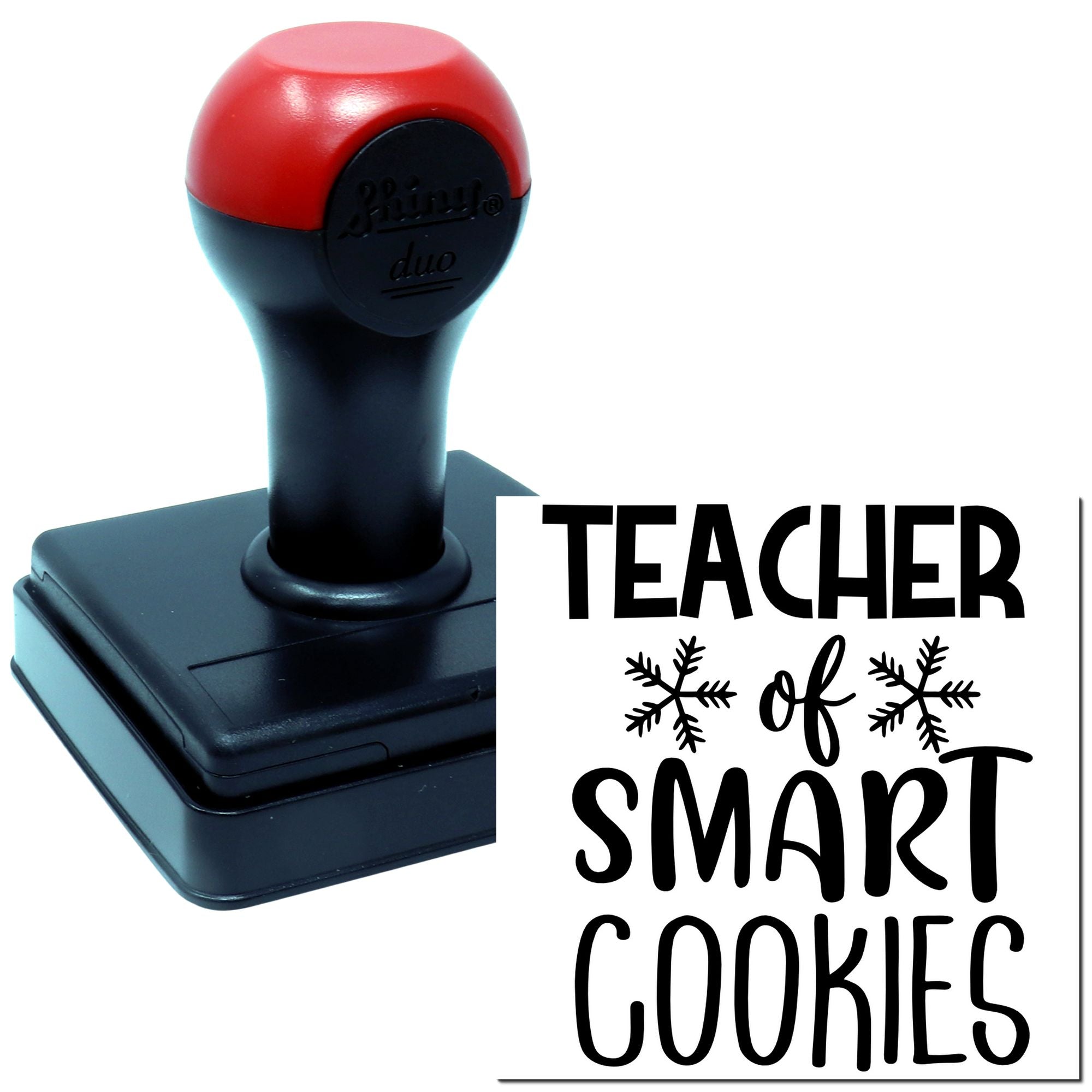 Teacher self-inking rubber stamp with Teacher of Smart Cookies imprint for classroom rewards and grading.
