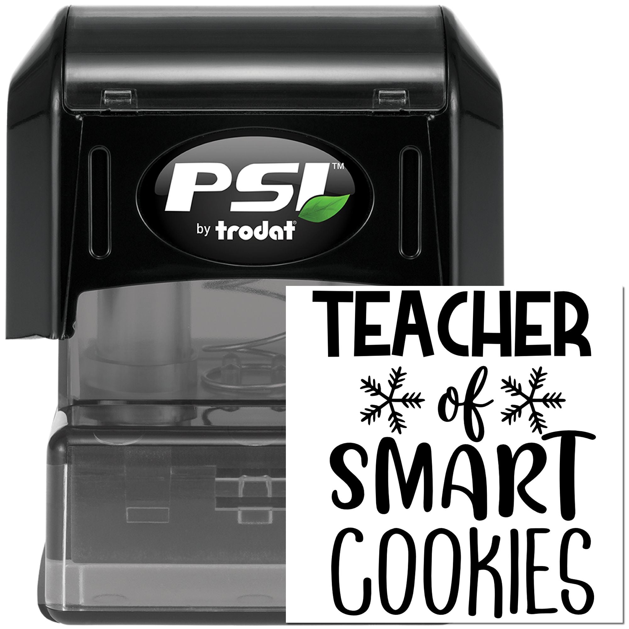 Teacher of Smart Cookies self-inking rubber stamp by PSI by Trodat, ideal for classroom grading and teacher appreciation.