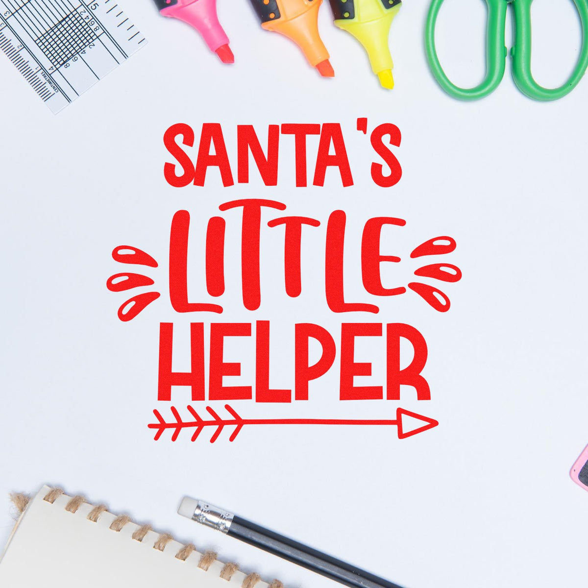 Santa's Little Helper Christmas rubber stamp design for holiday cards, scrapbooking, and festive crafts.
