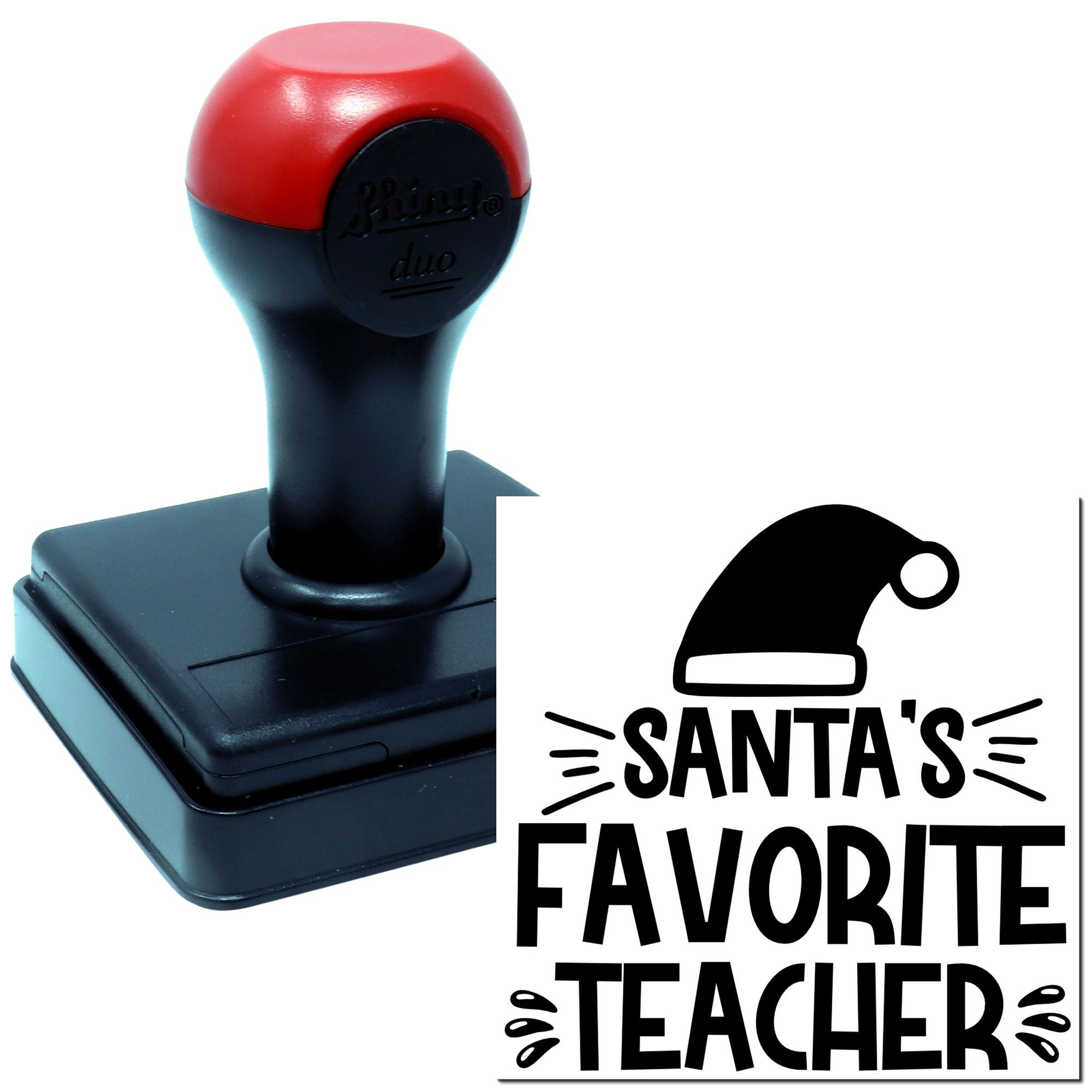 Santa's Favorite Teacher self-inking rubber stamp for holiday classroom use and personalized teacher gifts.