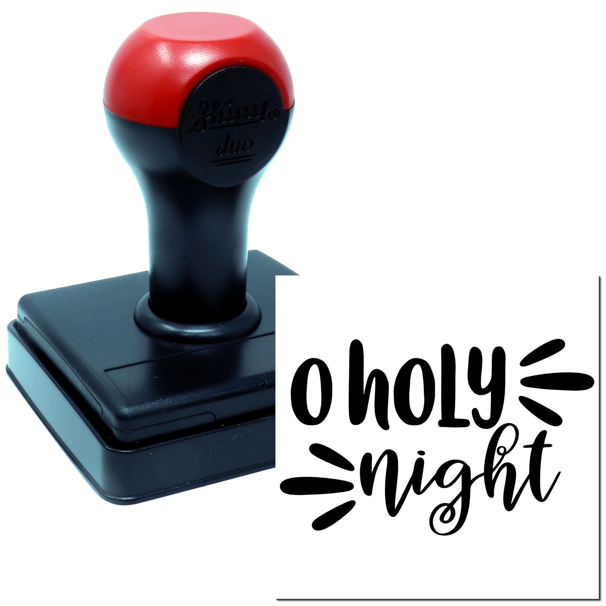 Self-inking rubber stamp with O Holy Night design for Christmas cards, holiday crafts and church stationery.
