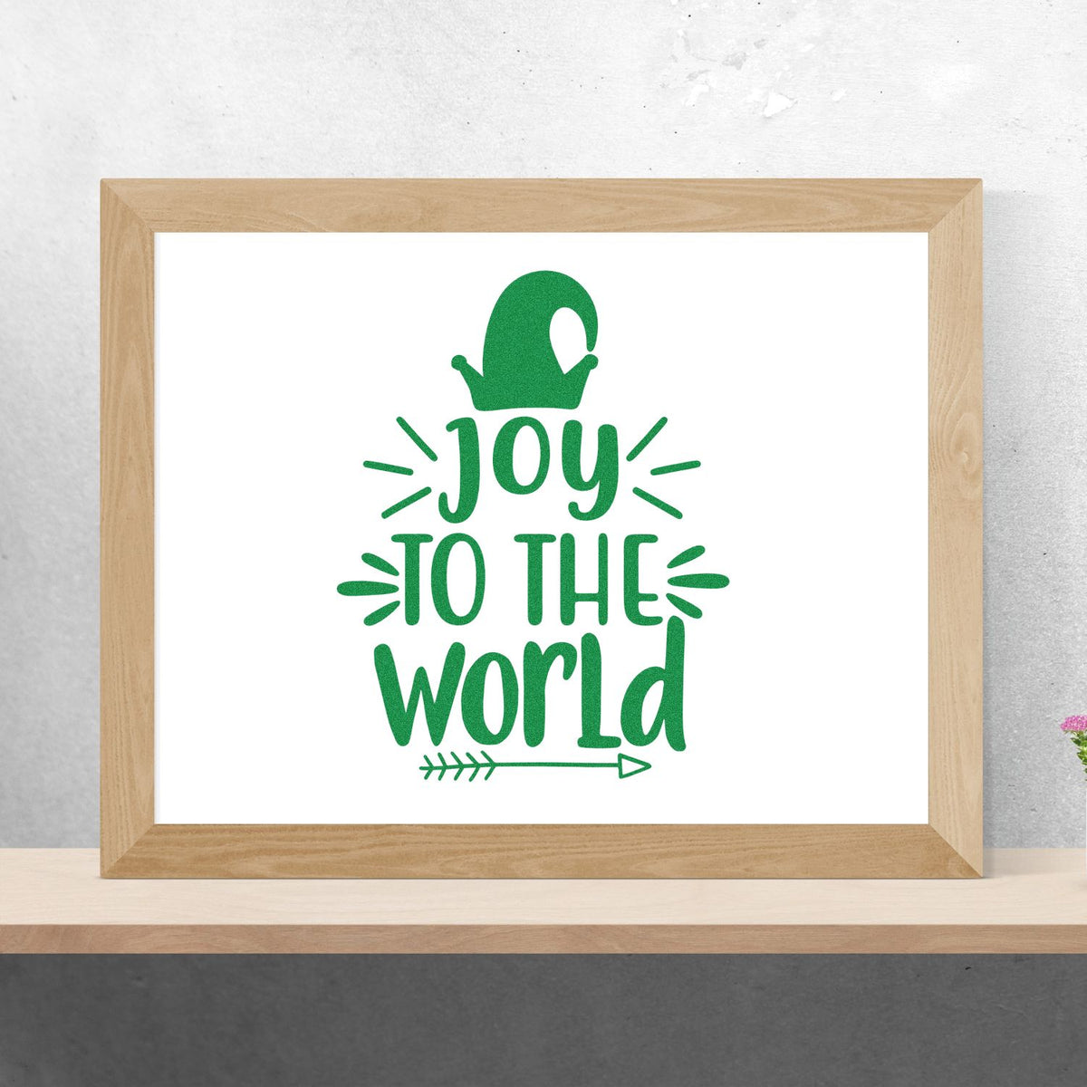 Joy to the World holiday rubber stamp design in festive green, ideal for Christmas cards, handmade crafts, and decor.