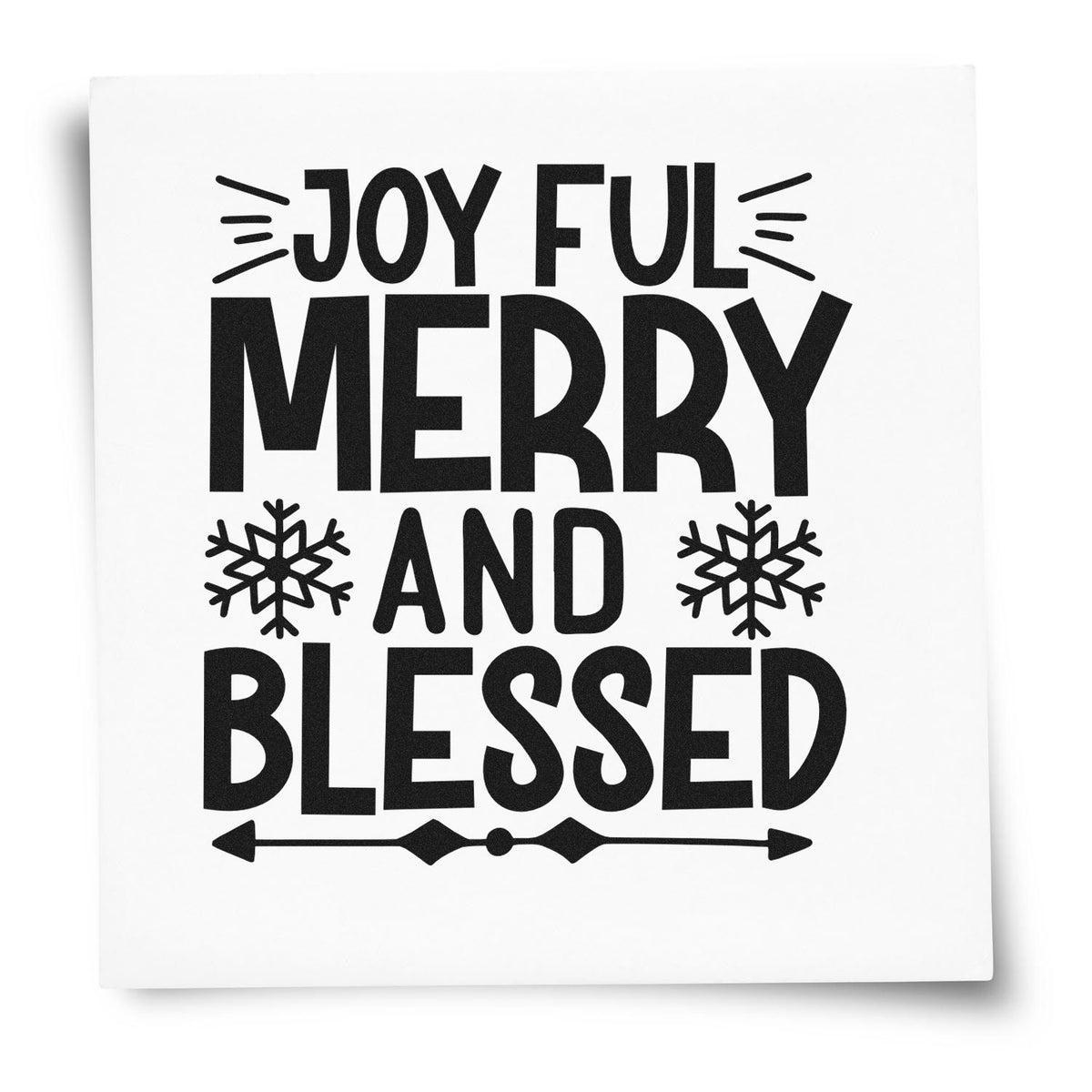 Joyful Merry and Blessed Christmas rubber stamp design with snowflakes for holiday cards and crafts.
