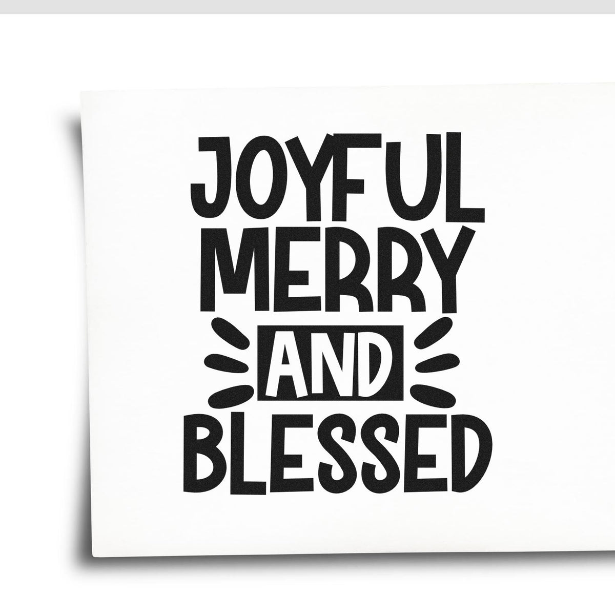 Joyful Merry and Blessed holiday rubber stamp design for Christmas cards, gift tags, and handmade crafts.